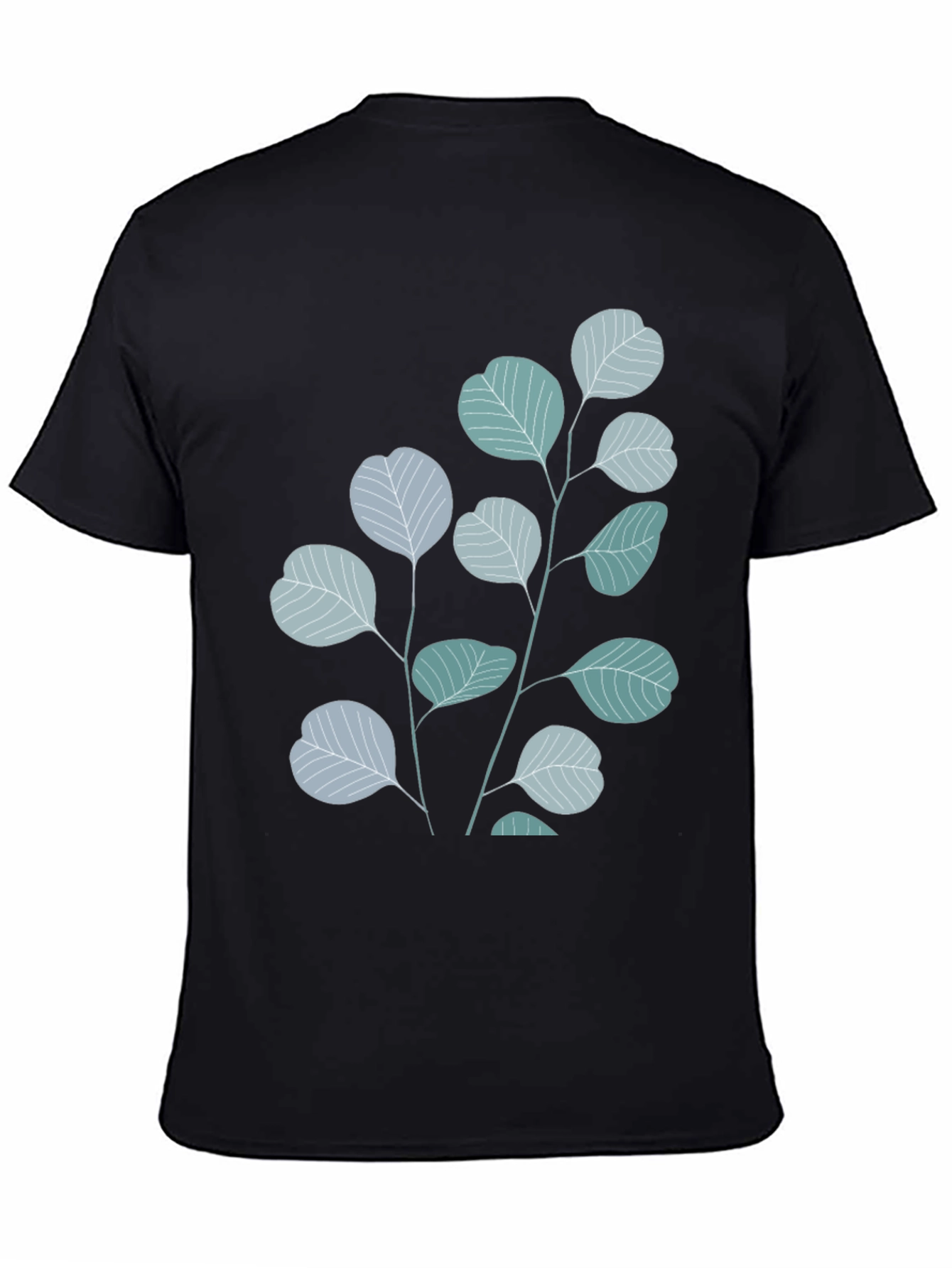Botanical Leaves Graphic Tee - Black Cotton Blend