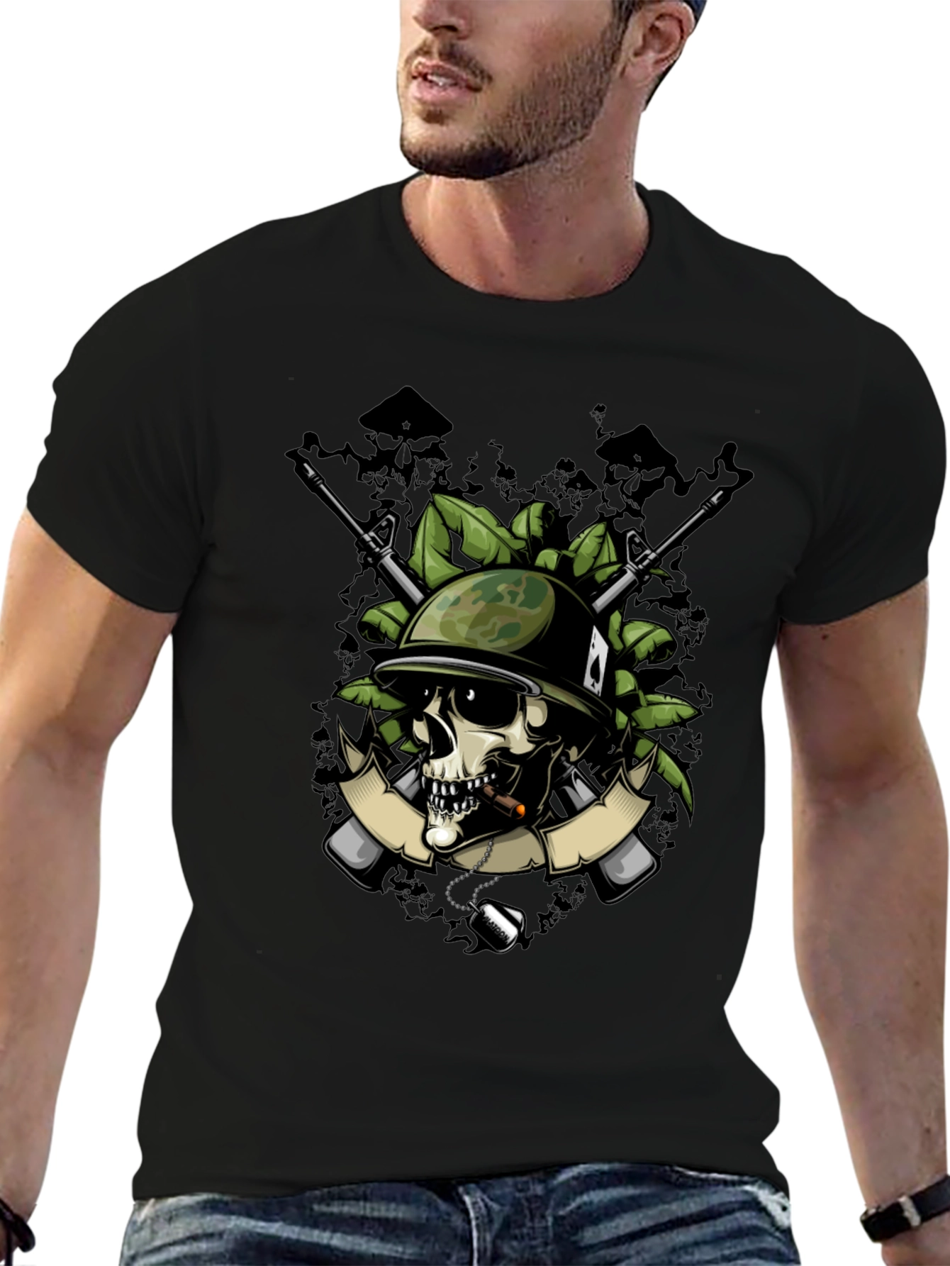 Skull Soldier Graphic T-Shirt - Military Style