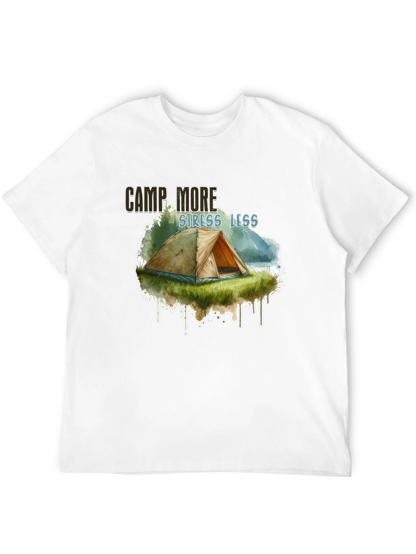 Camp More Stress Less Black Graphic T-Shirt