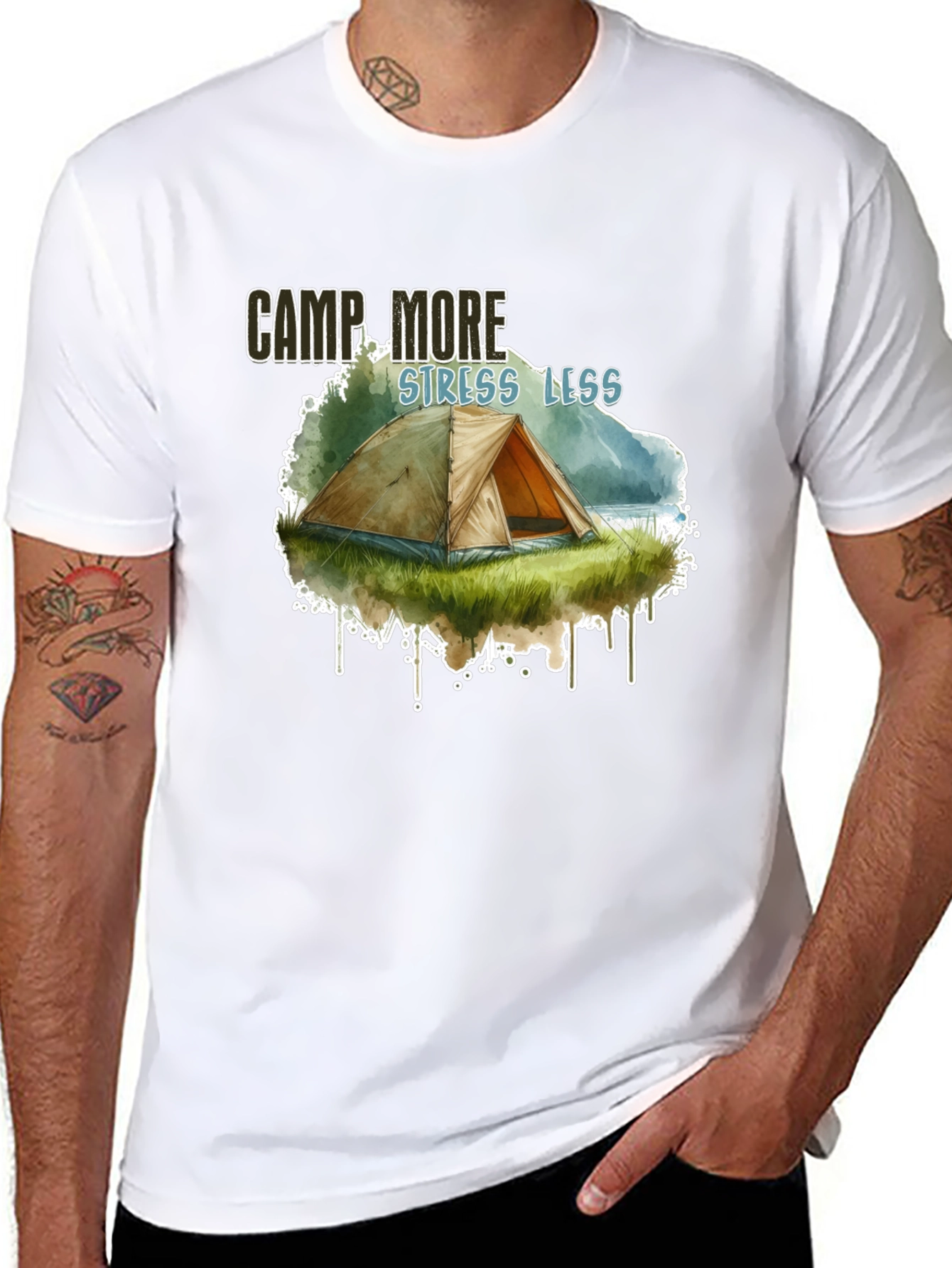 Camp More Stress Less Black Graphic T-Shirt