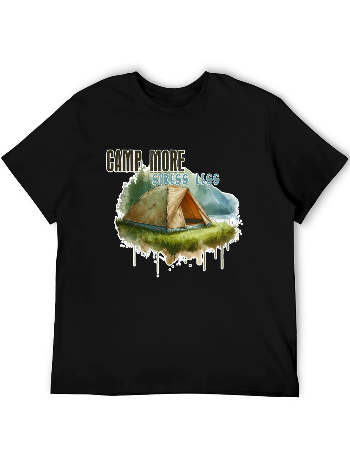 Camp More Stress Less Black Graphic T-Shirt