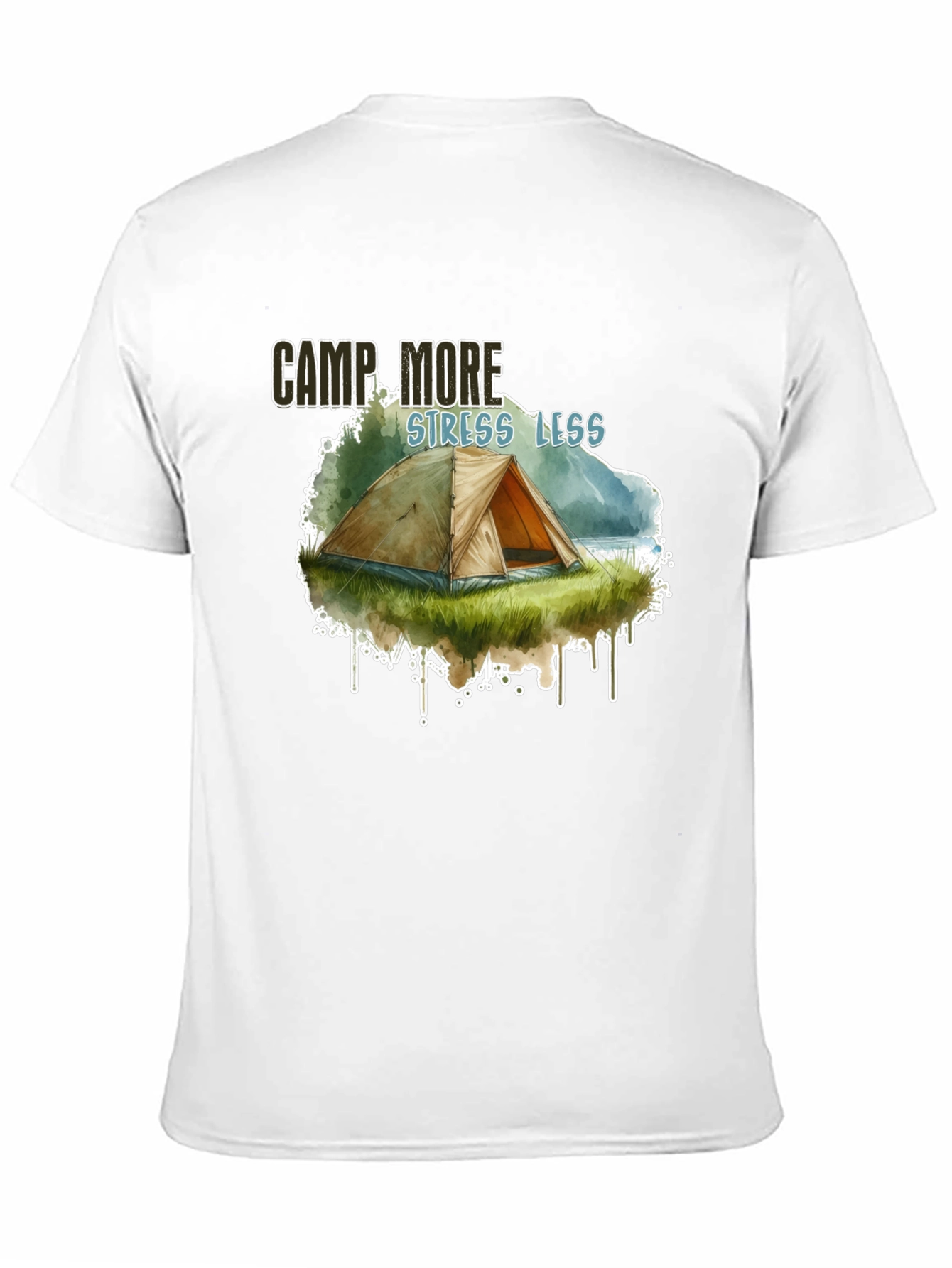 Camp More Stress Less Black Graphic T-Shirt