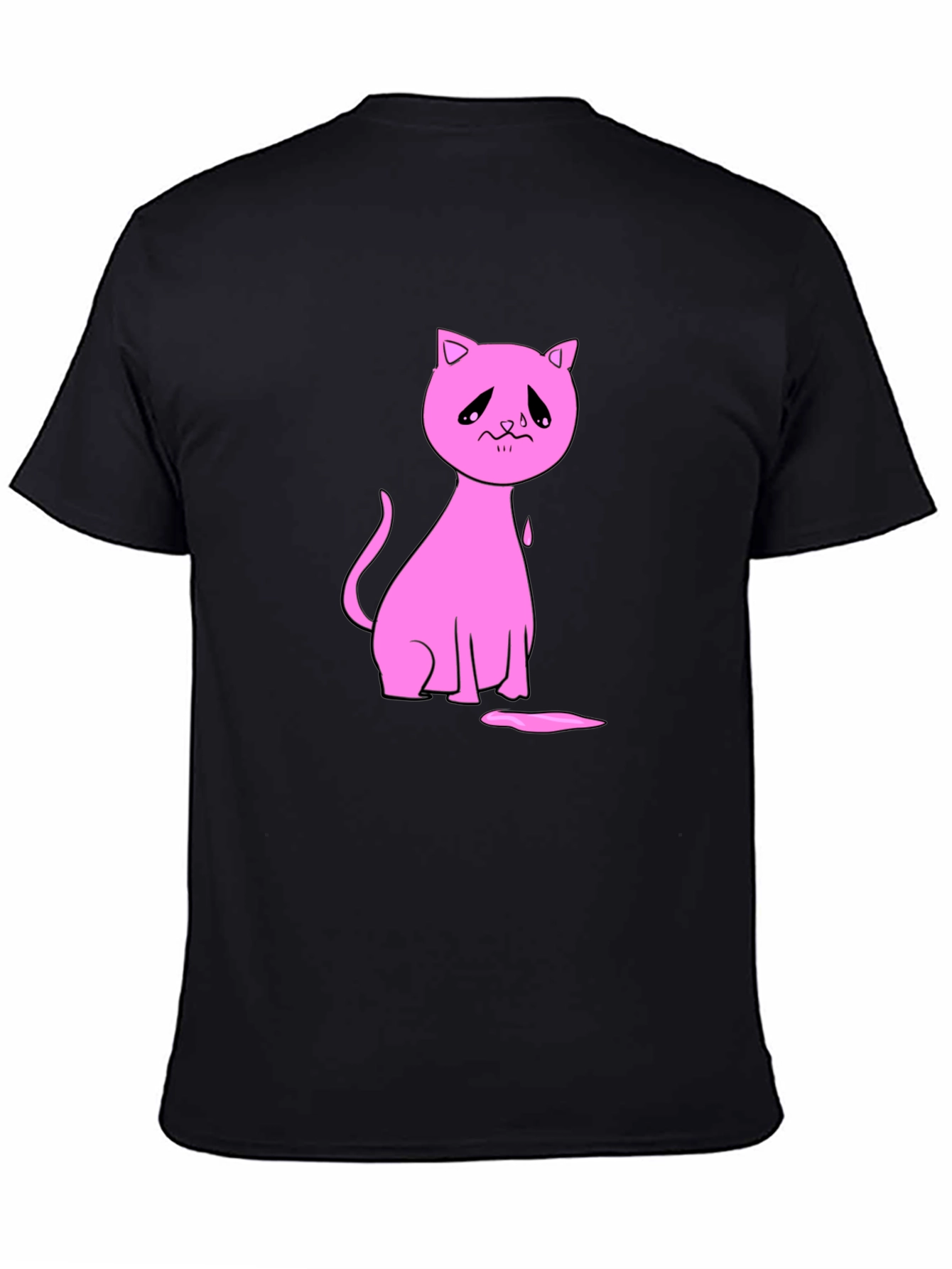 Sad Cat Graphic Black T-Shirt