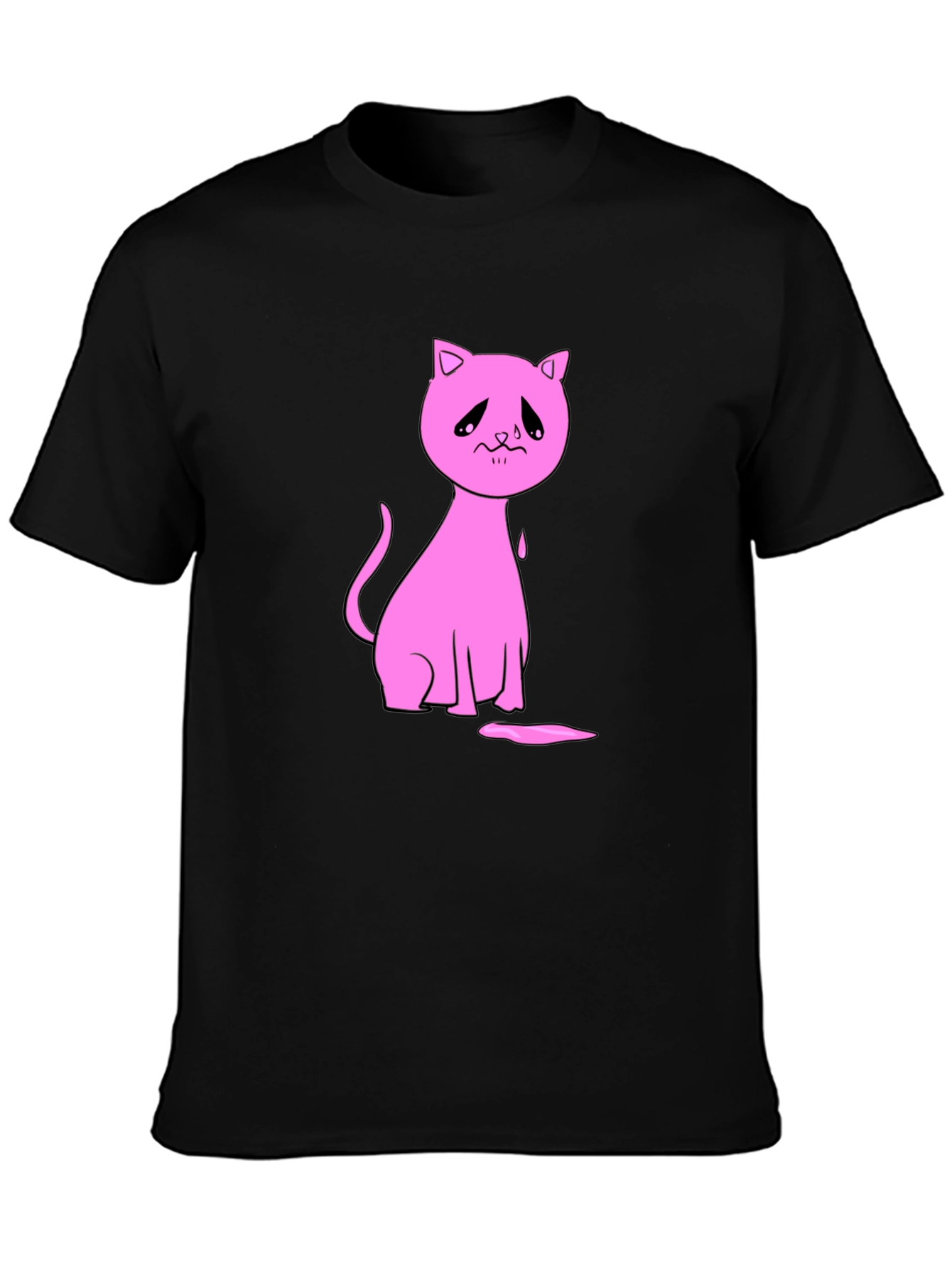 Sad Cat Graphic Black T-Shirt