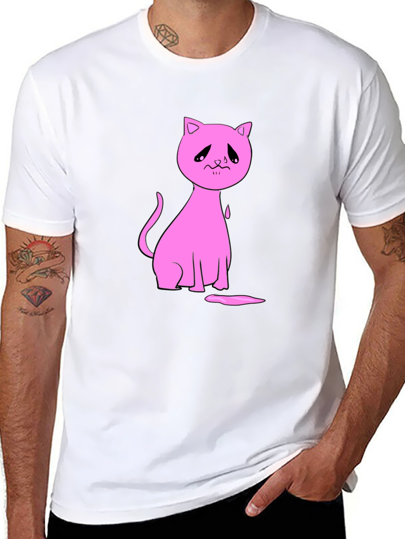 Sad Cat Graphic Black T-Shirt