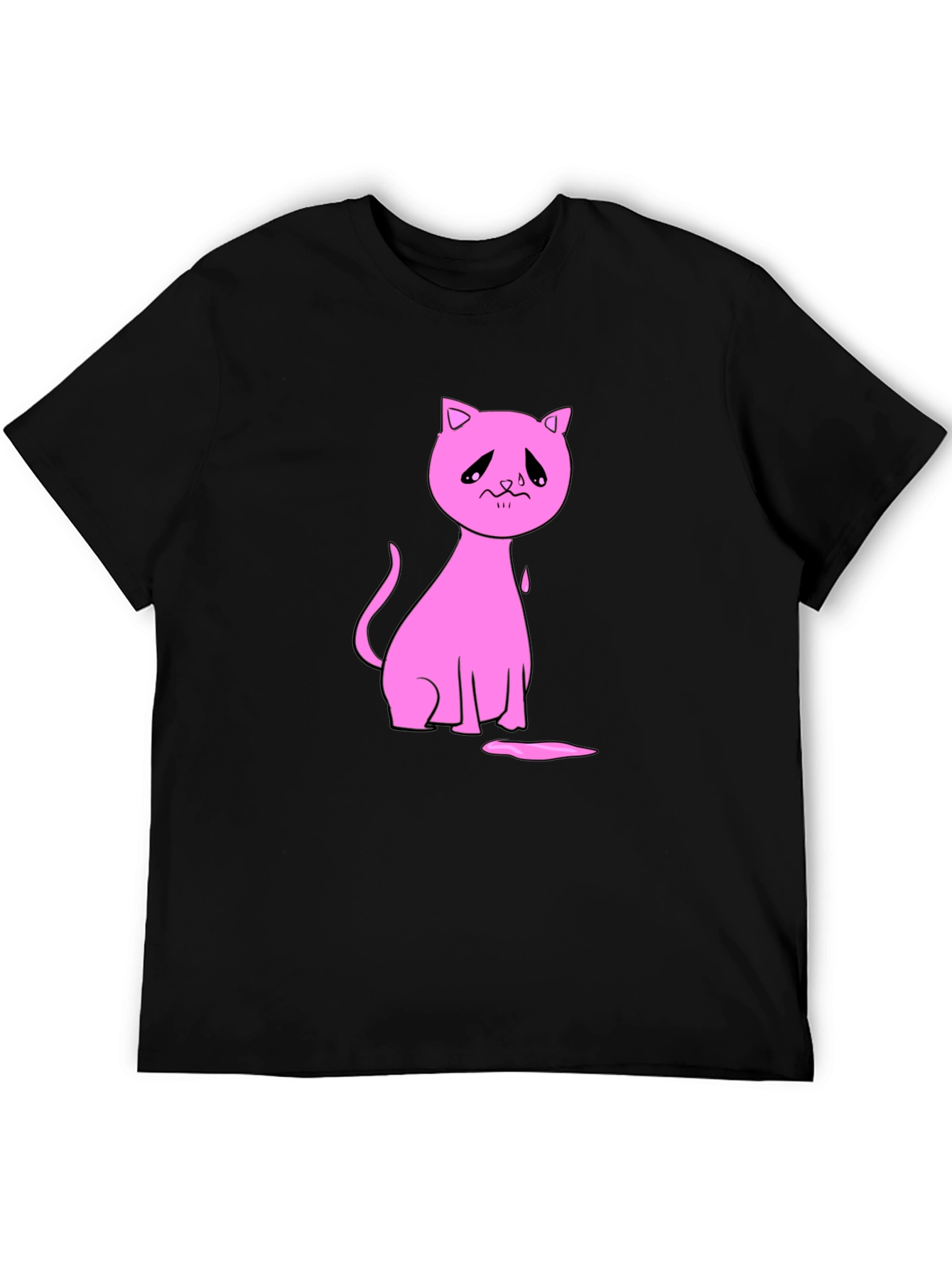 Sad Cat Graphic Black T-Shirt