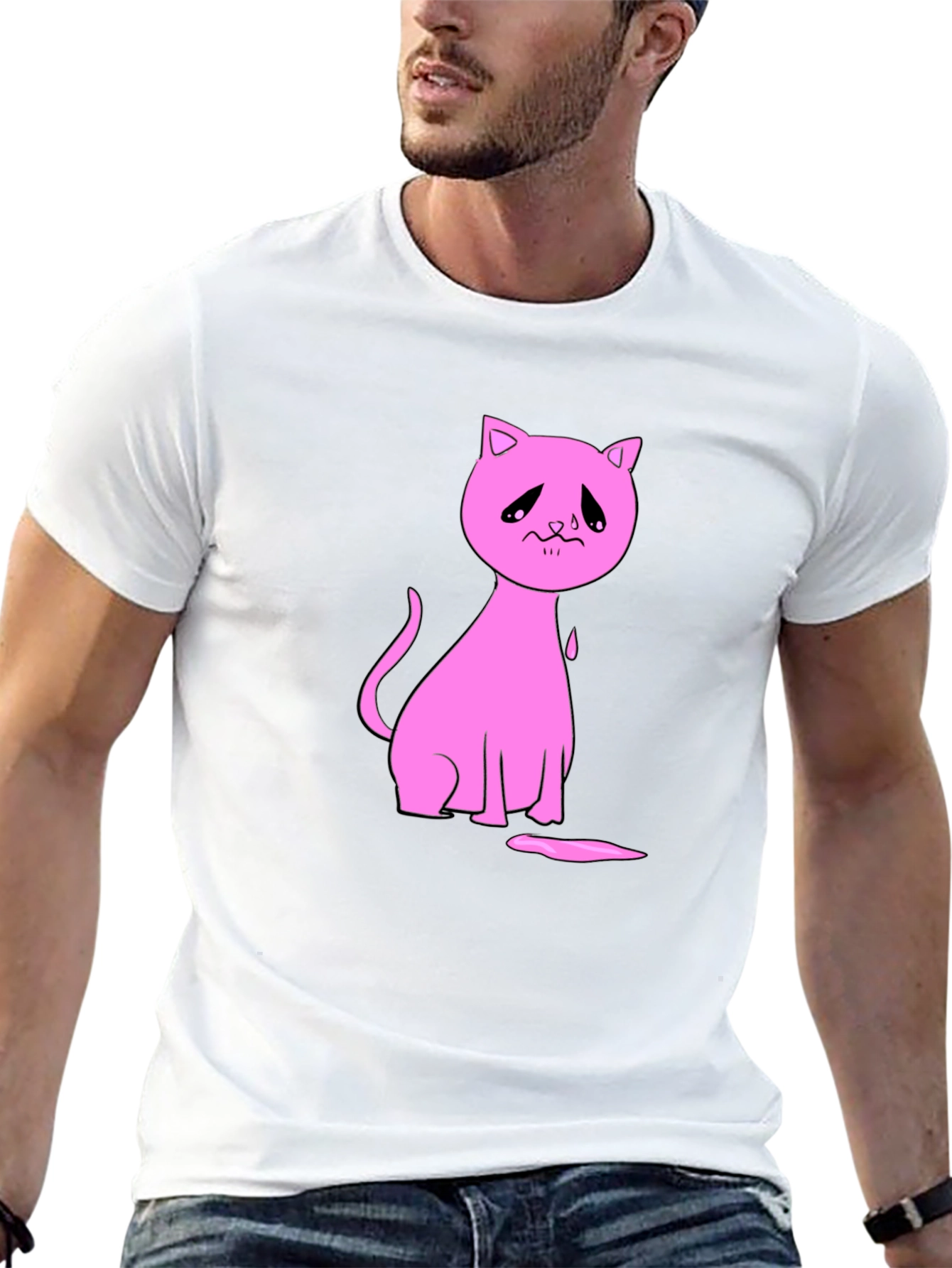 Sad Cat Graphic Black T-Shirt