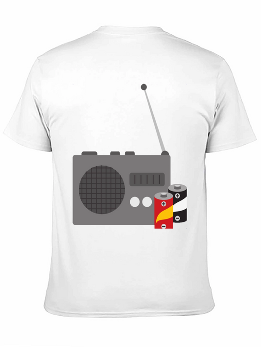 Retro Radio & Batteries Graphic Tee - Classic Style