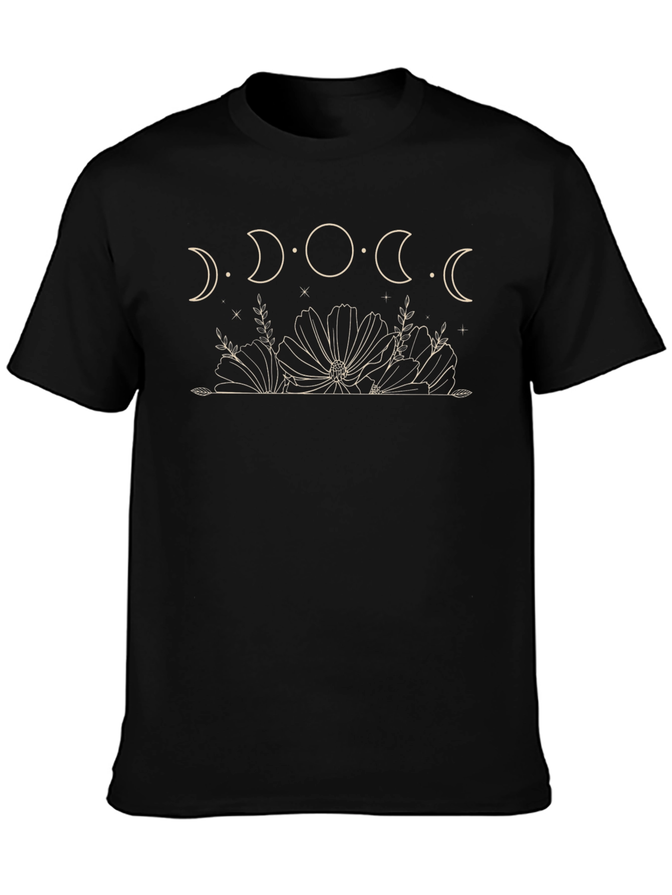 Moon Phase Floral Graphic Tee - Black