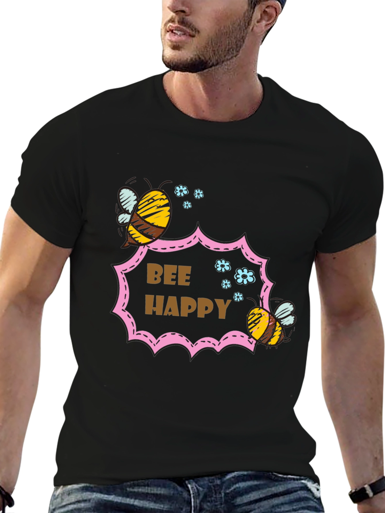 Bee Happy Graphic T-Shirt - Stylish Cotton Tee
