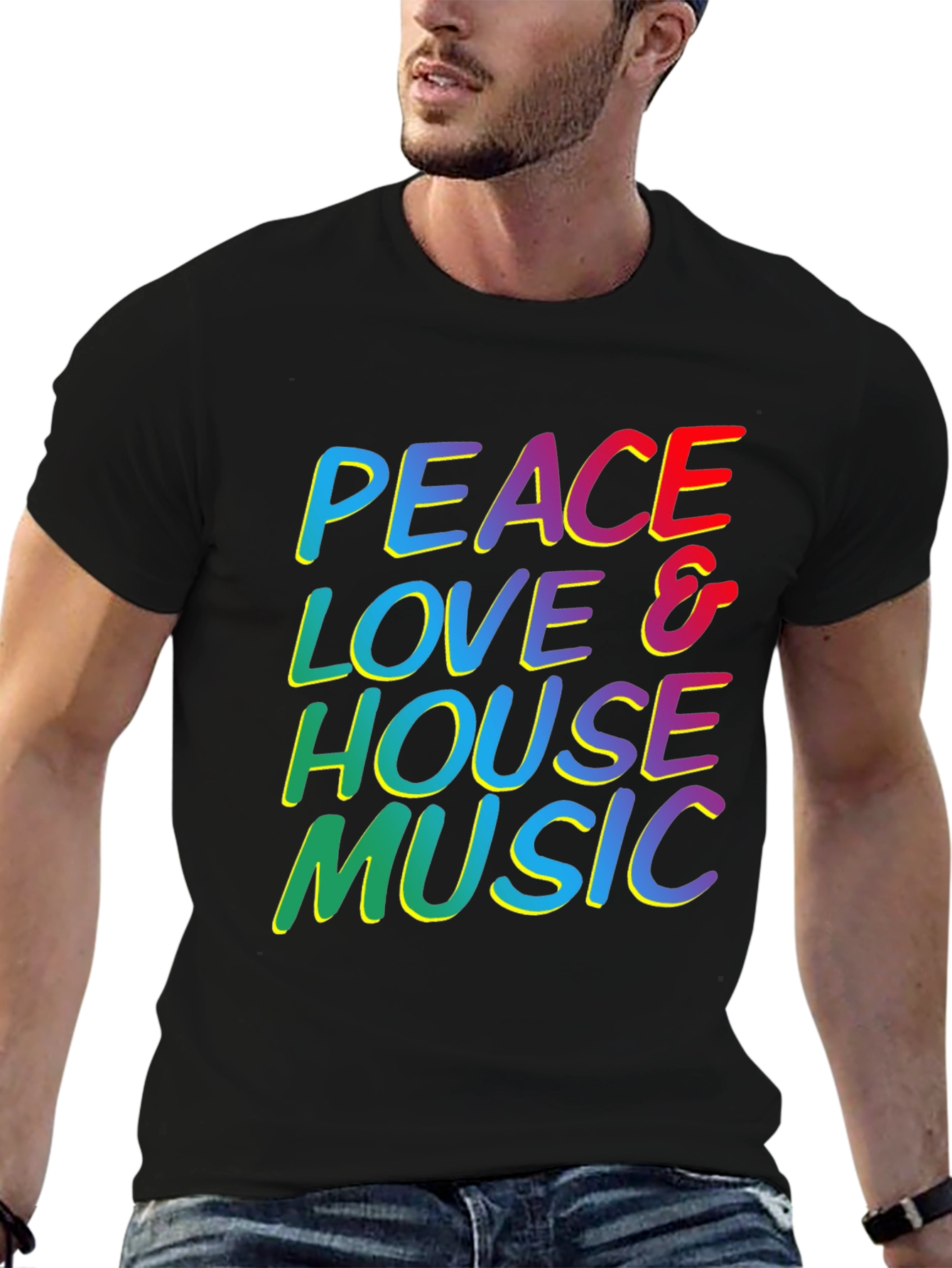 Peace Love & House Music T-Shirt - Retro Design