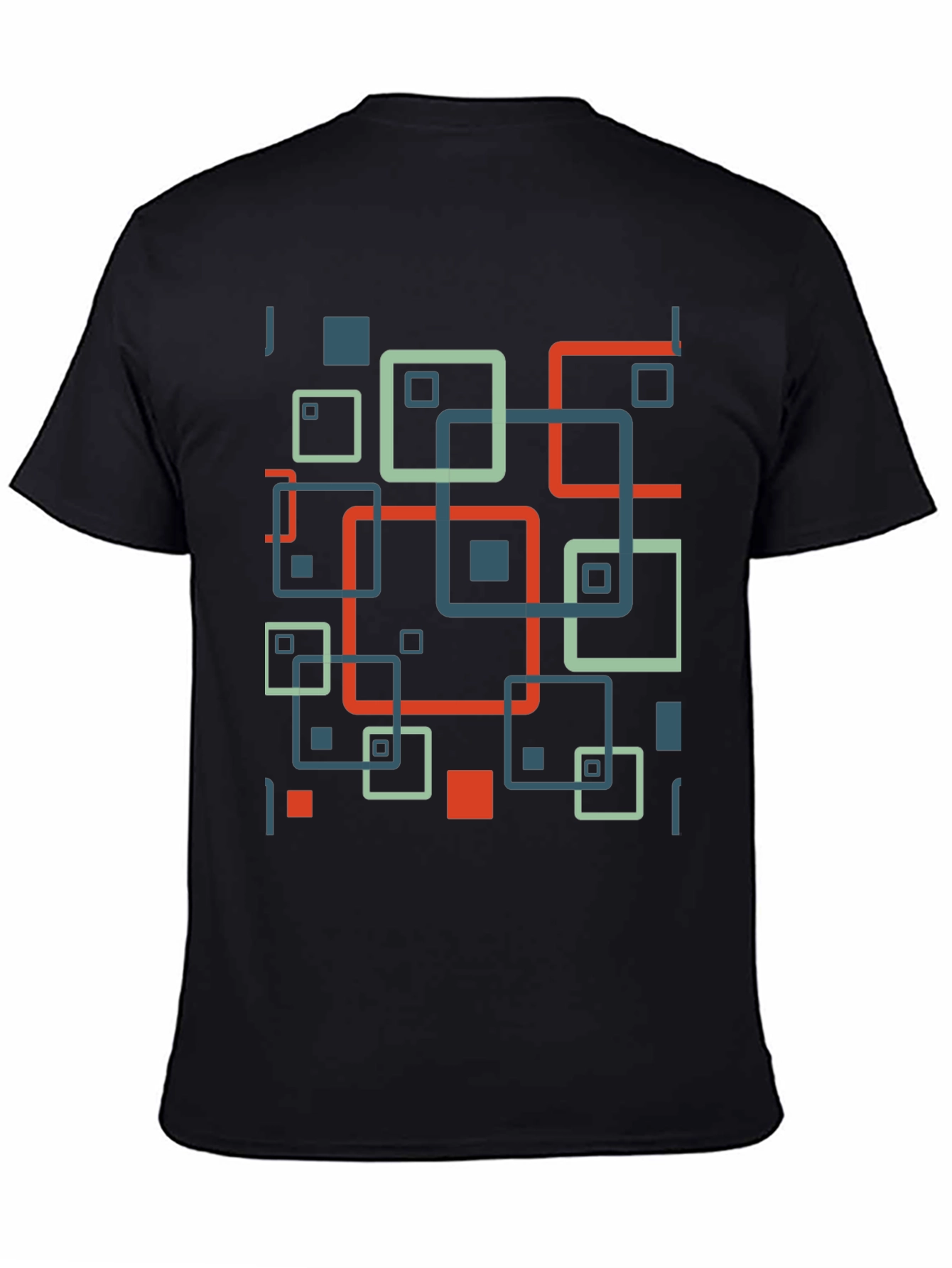 Geometric Square Pattern Black T-Shirt