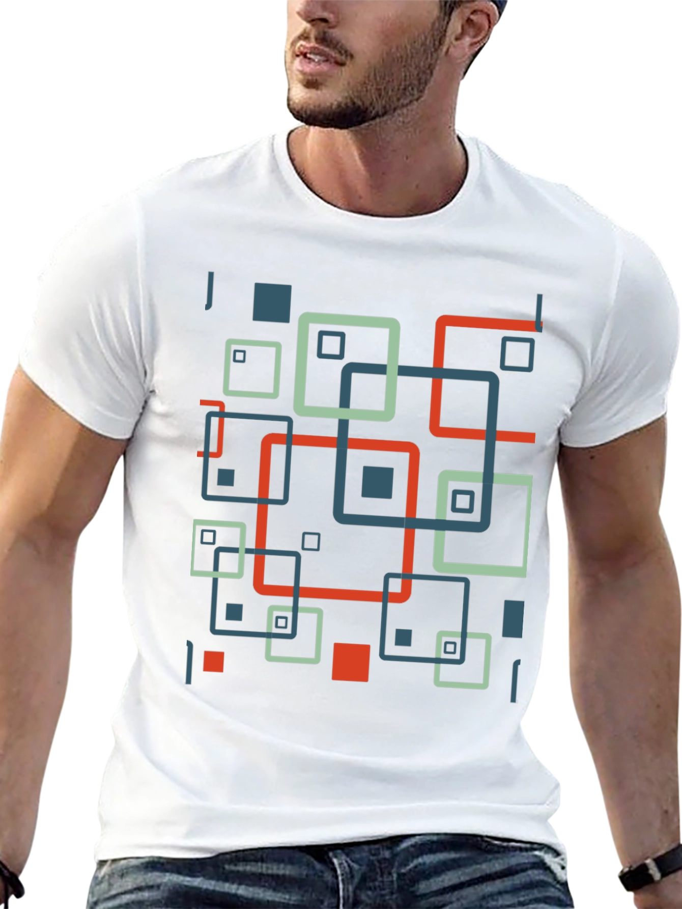 Geometric Square Pattern Black T-Shirt