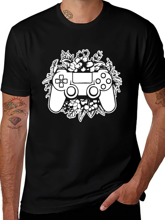 Gamer Floral Controller T-Shirt - Black