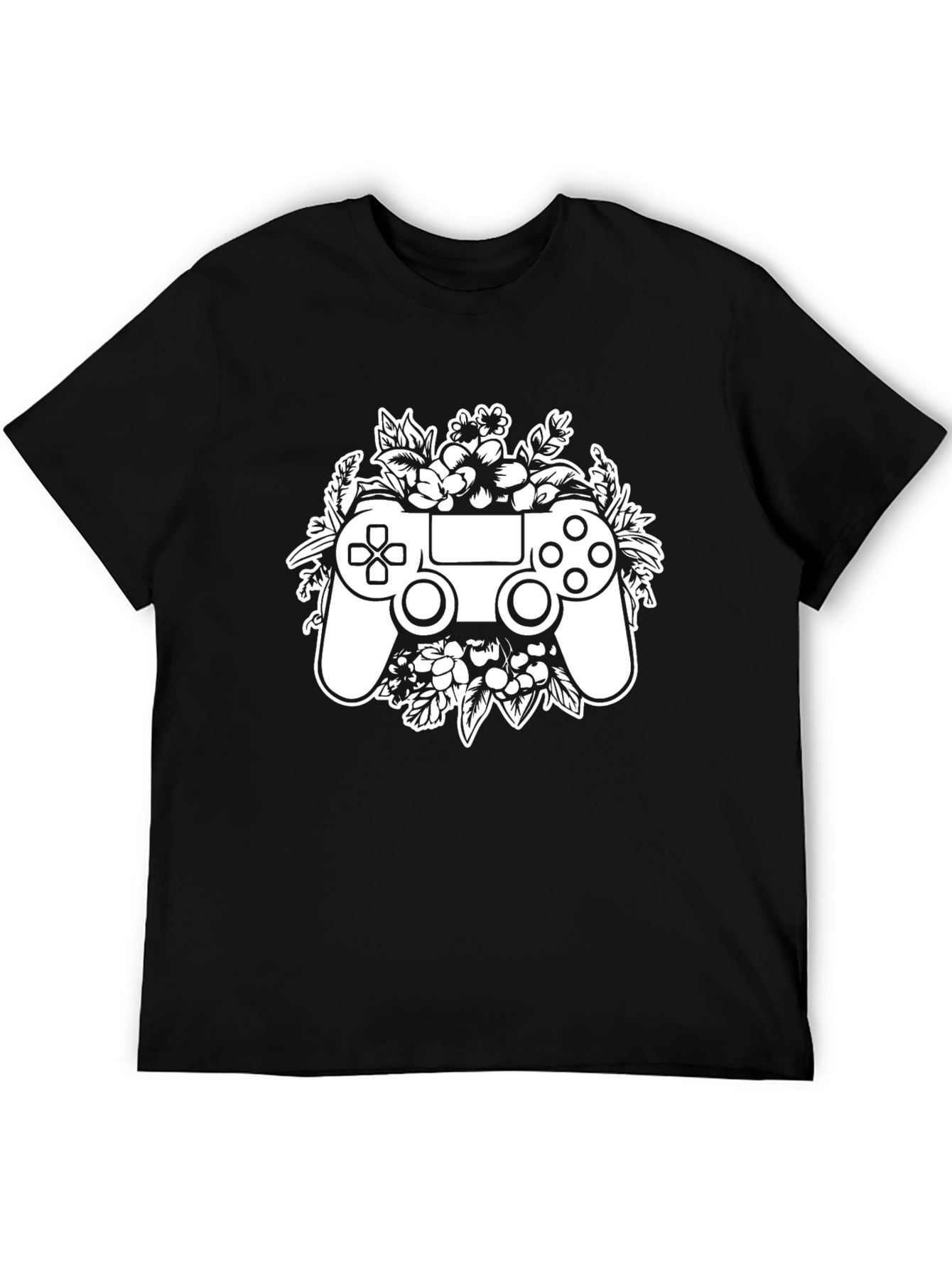 Gamer Floral Controller T-Shirt - Black