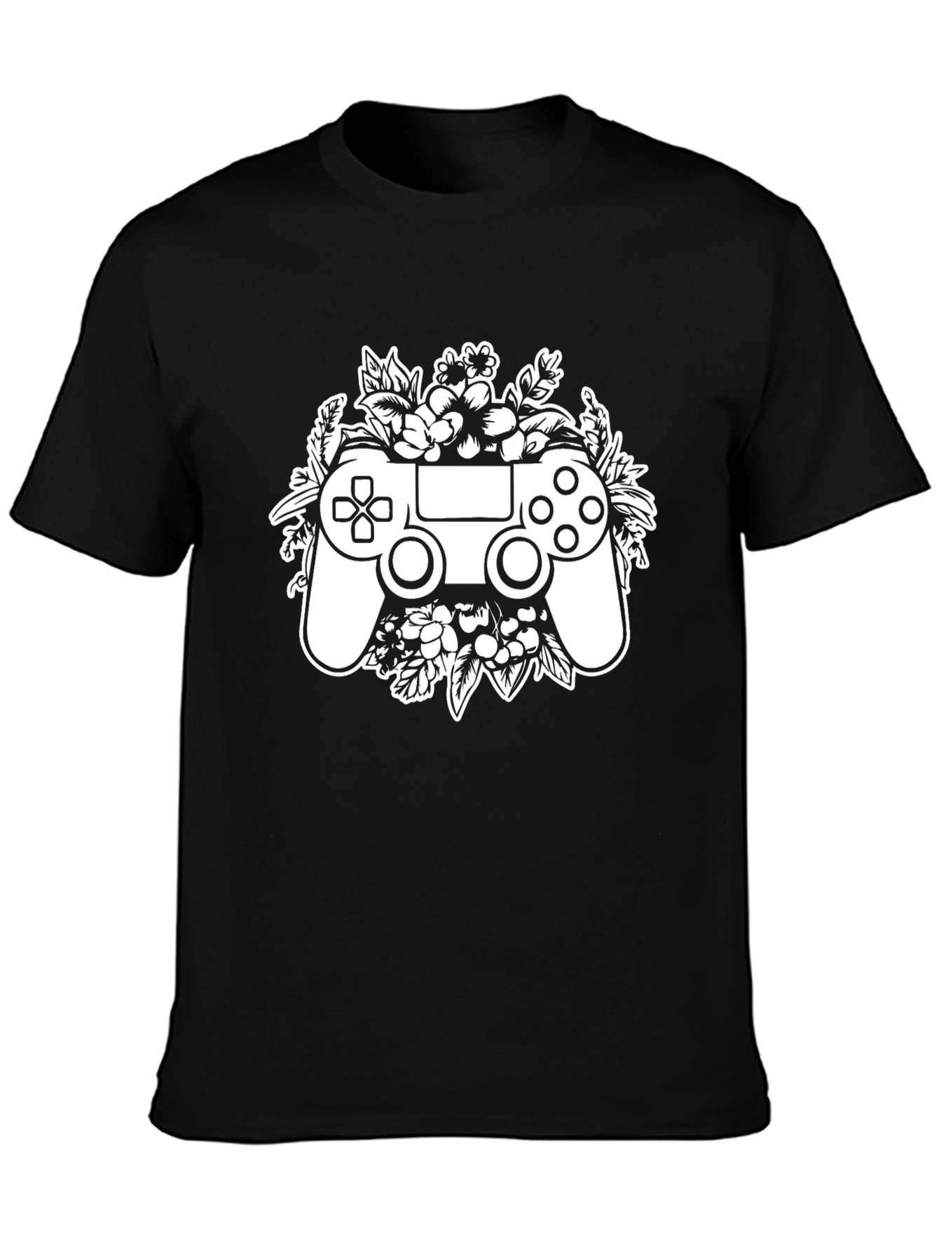 Gamer Floral Controller T-Shirt - Black