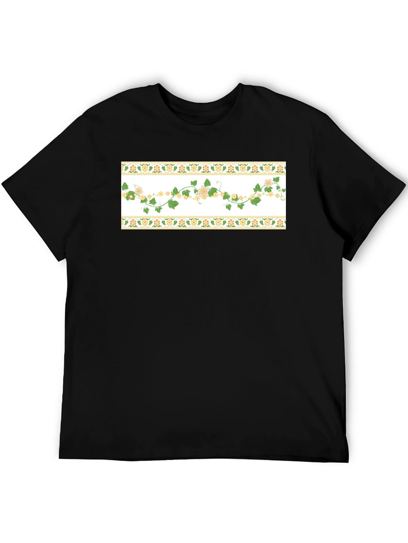 Floral Vine T-Shirt - Stylish Black Tee