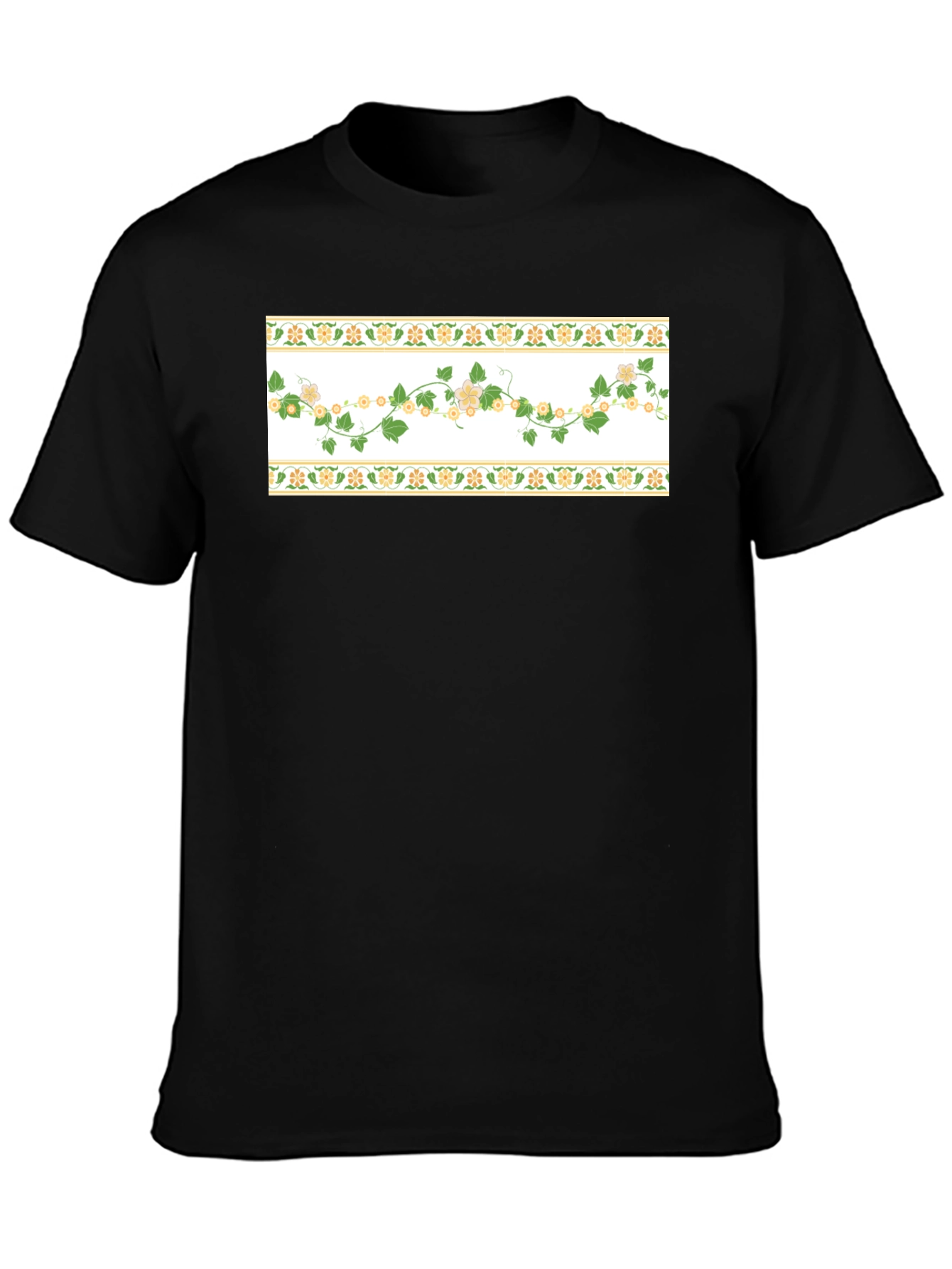 Floral Vine T-Shirt - Stylish Black Tee
