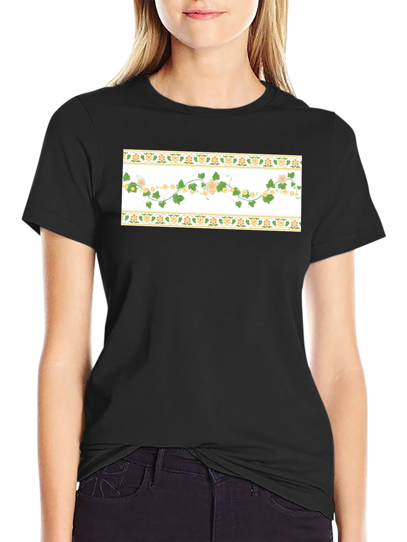 Floral Vine T-Shirt - Stylish Black Tee