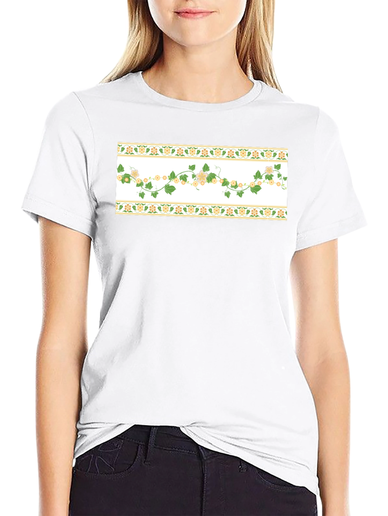 Floral Vine T-Shirt - Stylish Black Tee