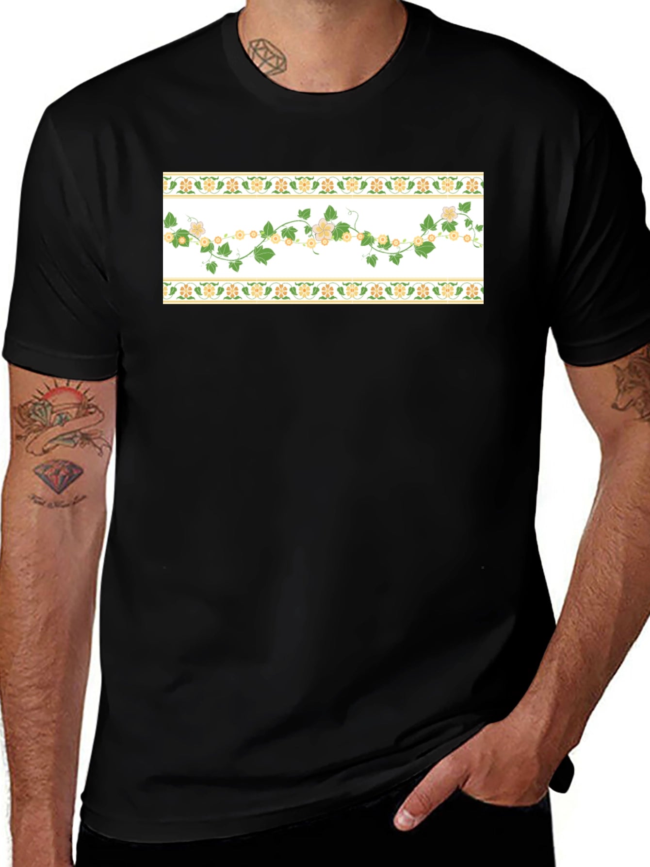 Floral Vine T-Shirt - Stylish Black Tee