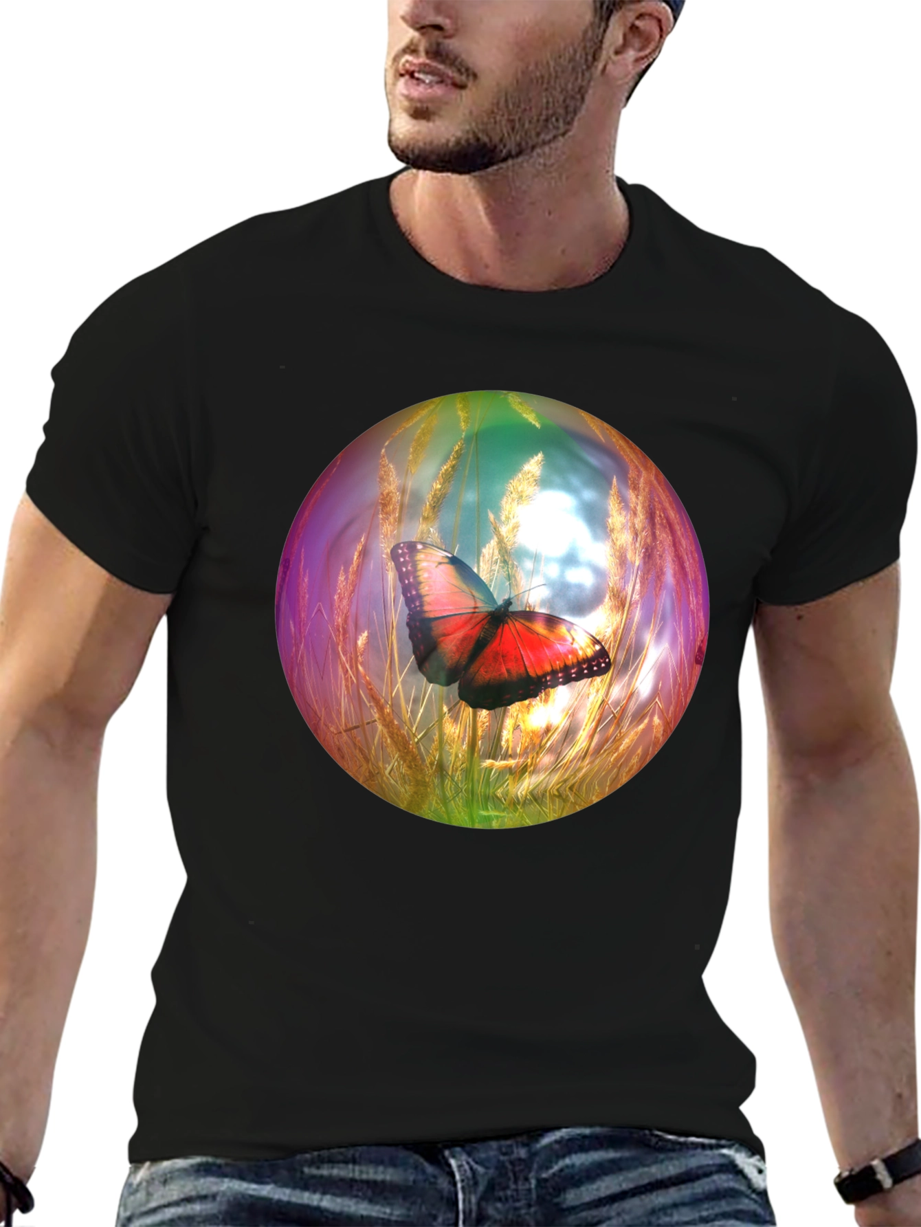 Butterfly Orb Graphic T-Shirt - Unique Design