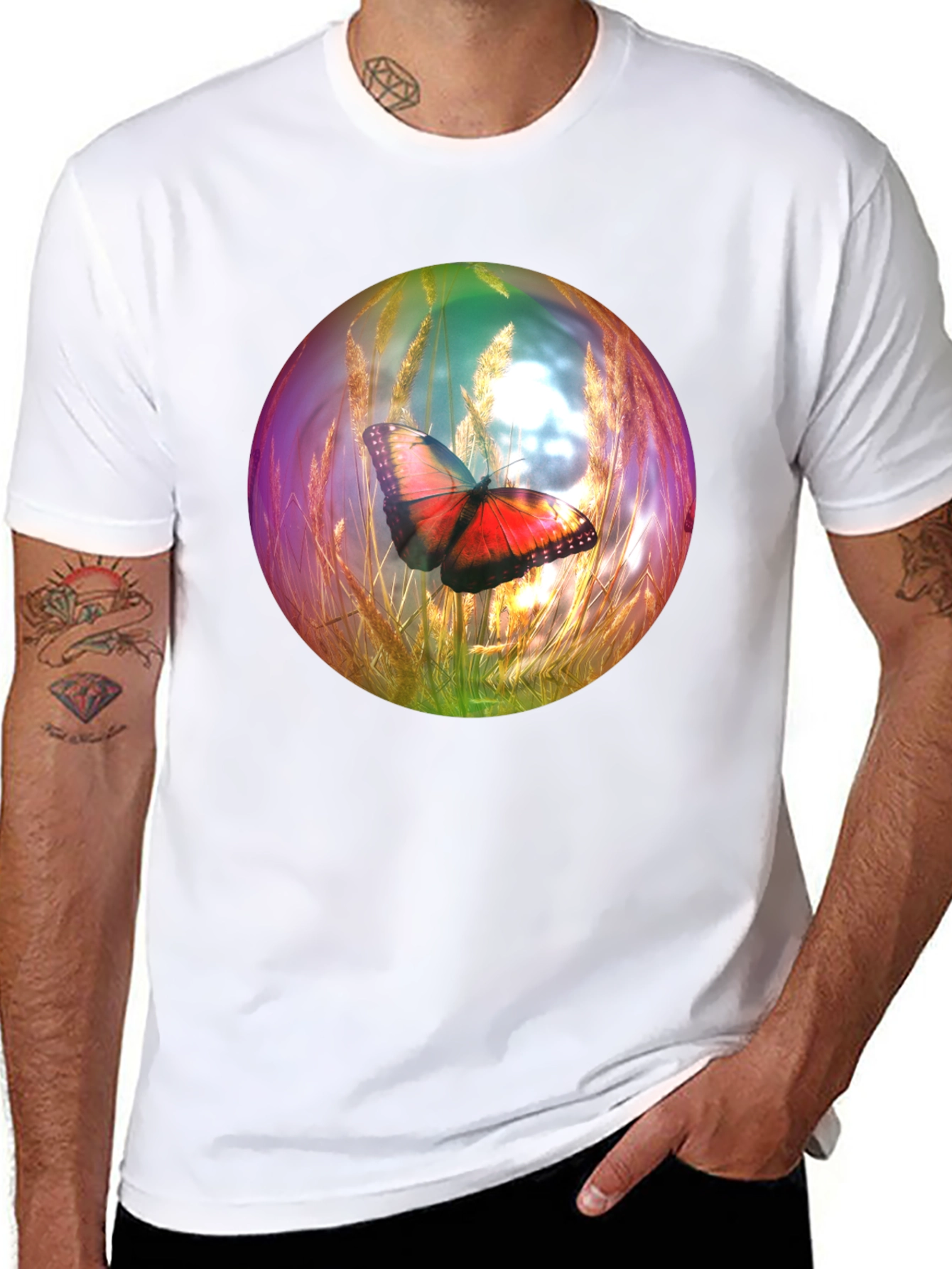 Butterfly Orb Graphic T-Shirt - Unique Design