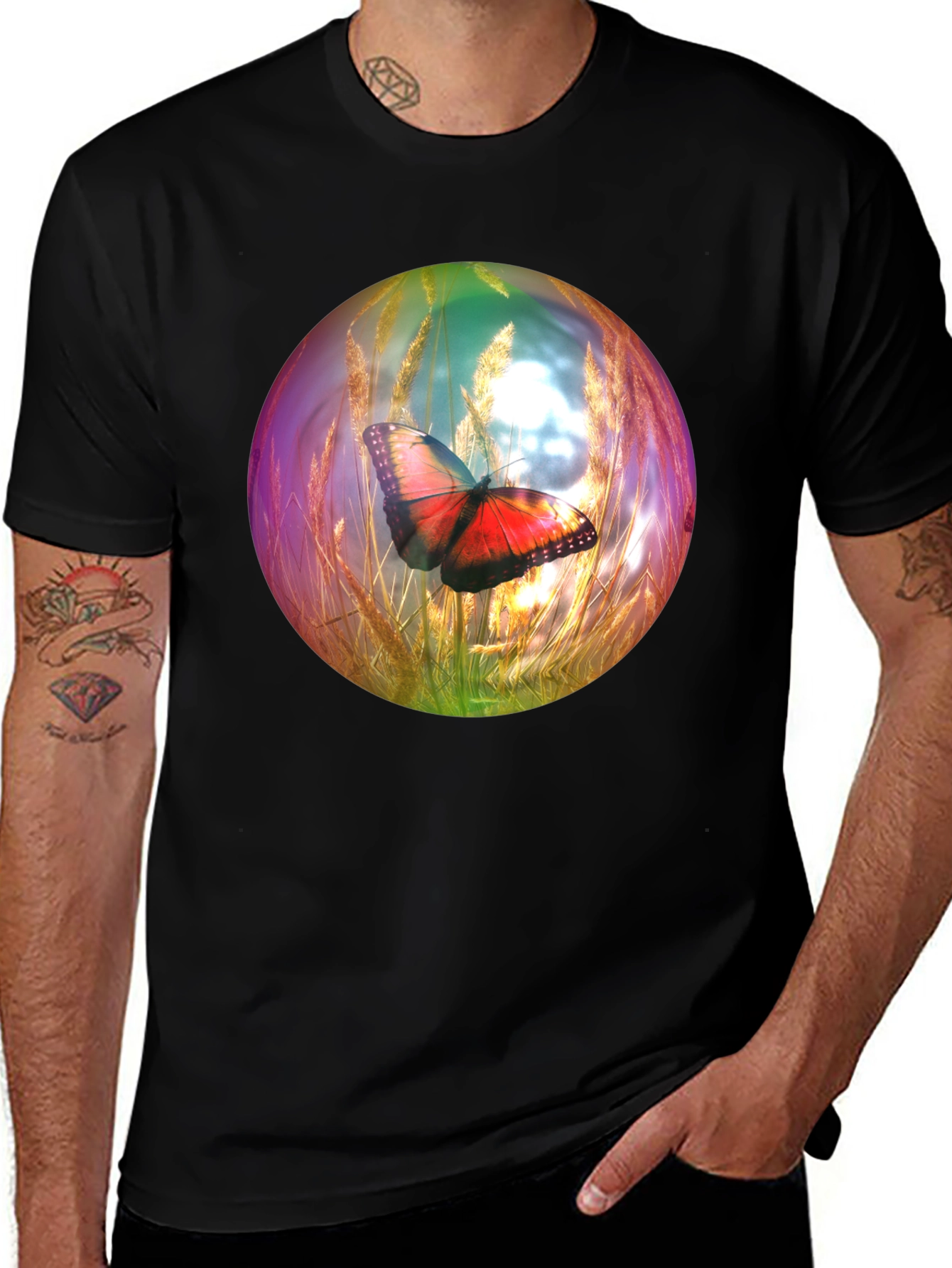 Butterfly Orb Graphic T-Shirt - Unique Design