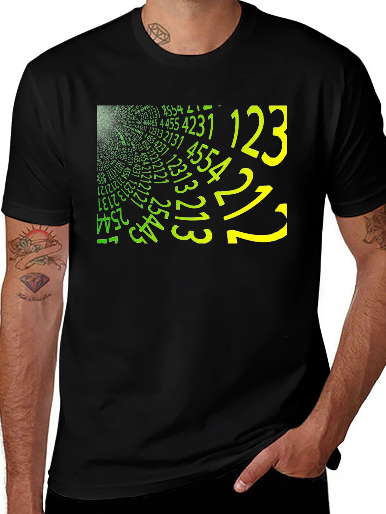 Matrix Style Number Print Crew Neck T-Shirt