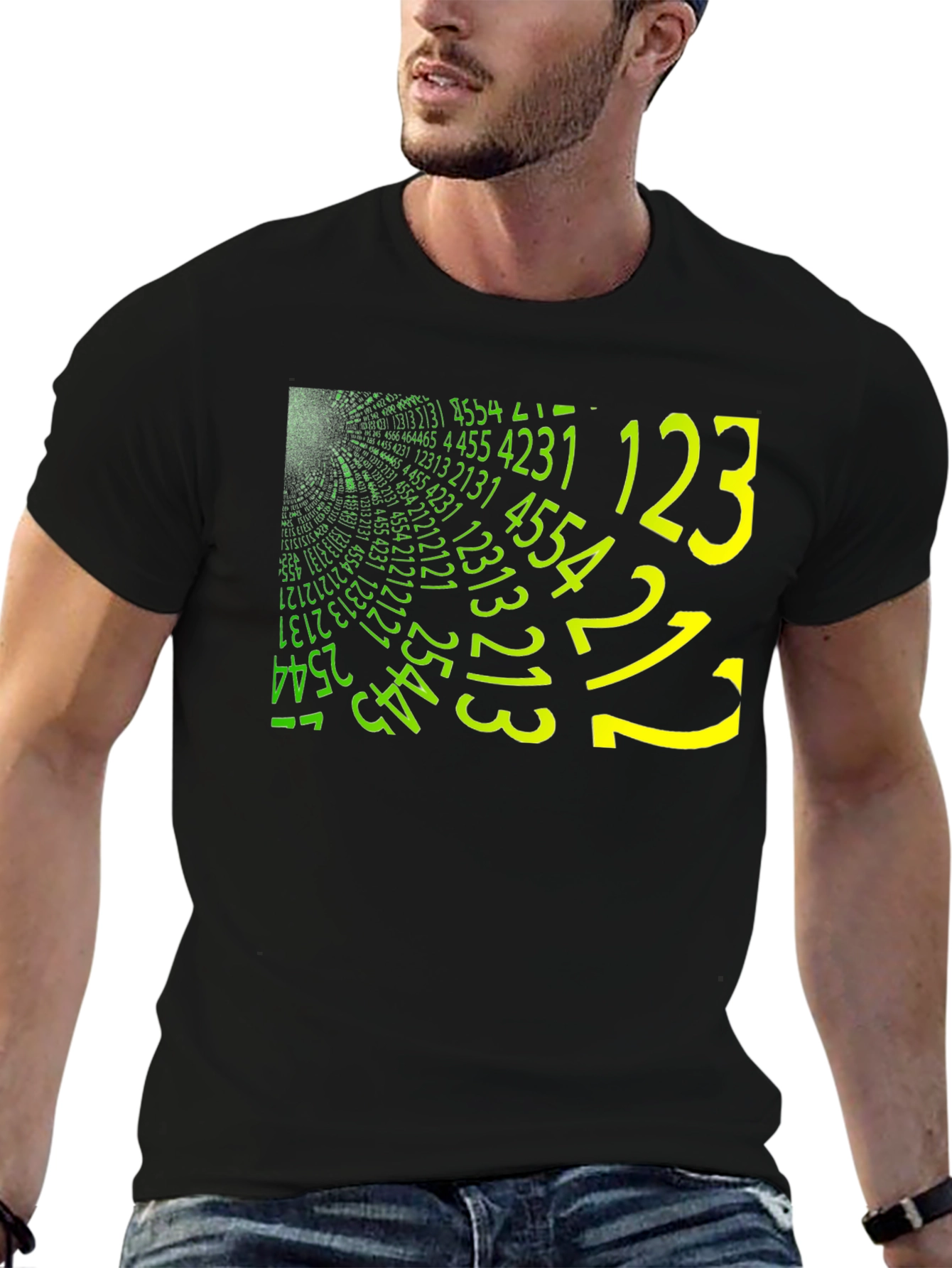 Matrix Style Number Print Crew Neck T-Shirt