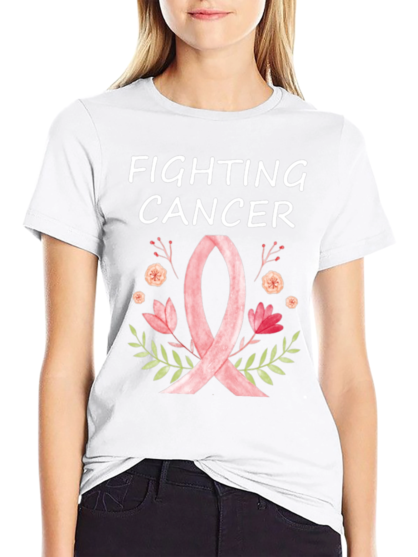 Fighting Cancer Ribbon Floral T-Shirt