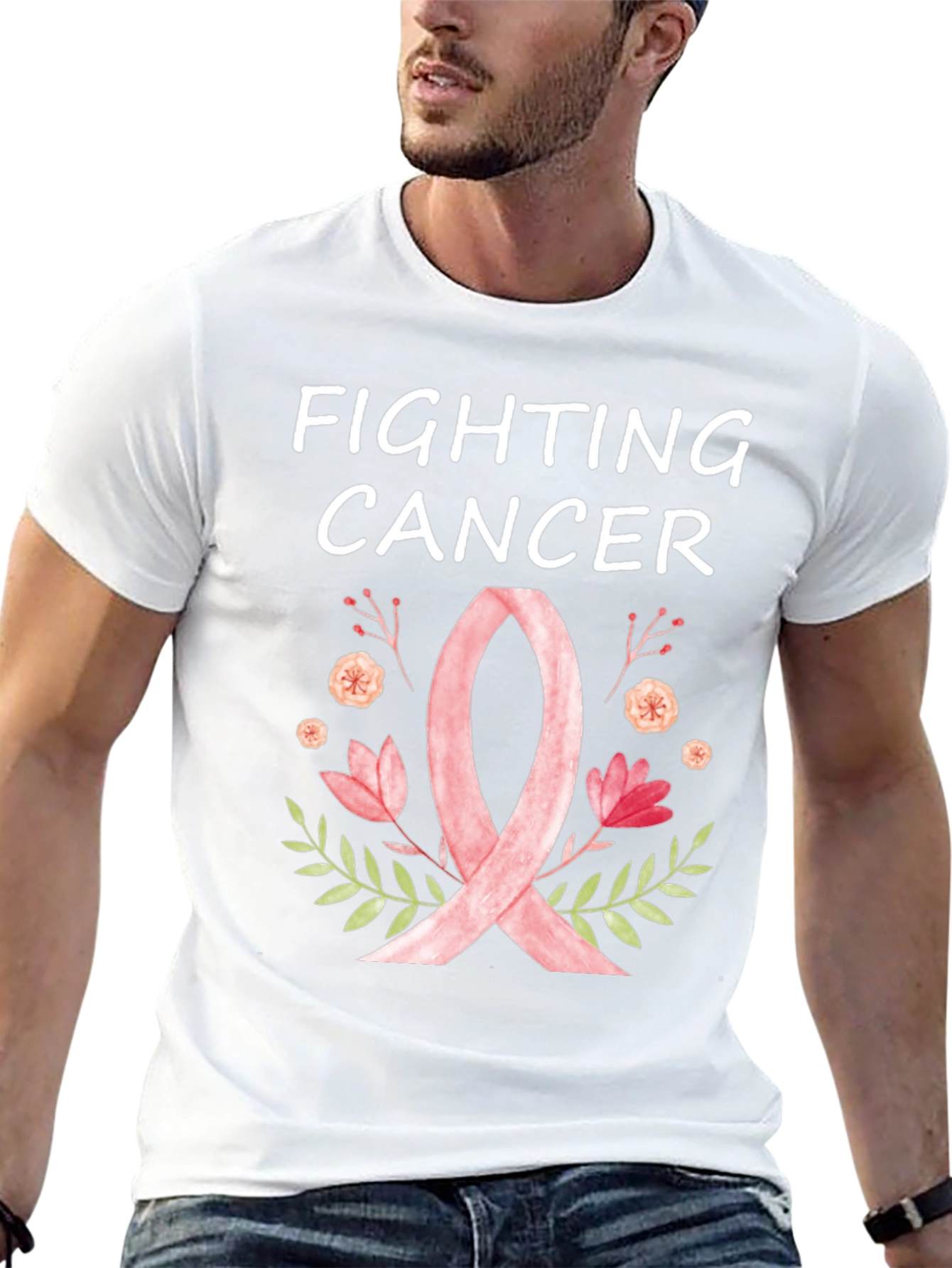 Fighting Cancer Ribbon Floral T-Shirt