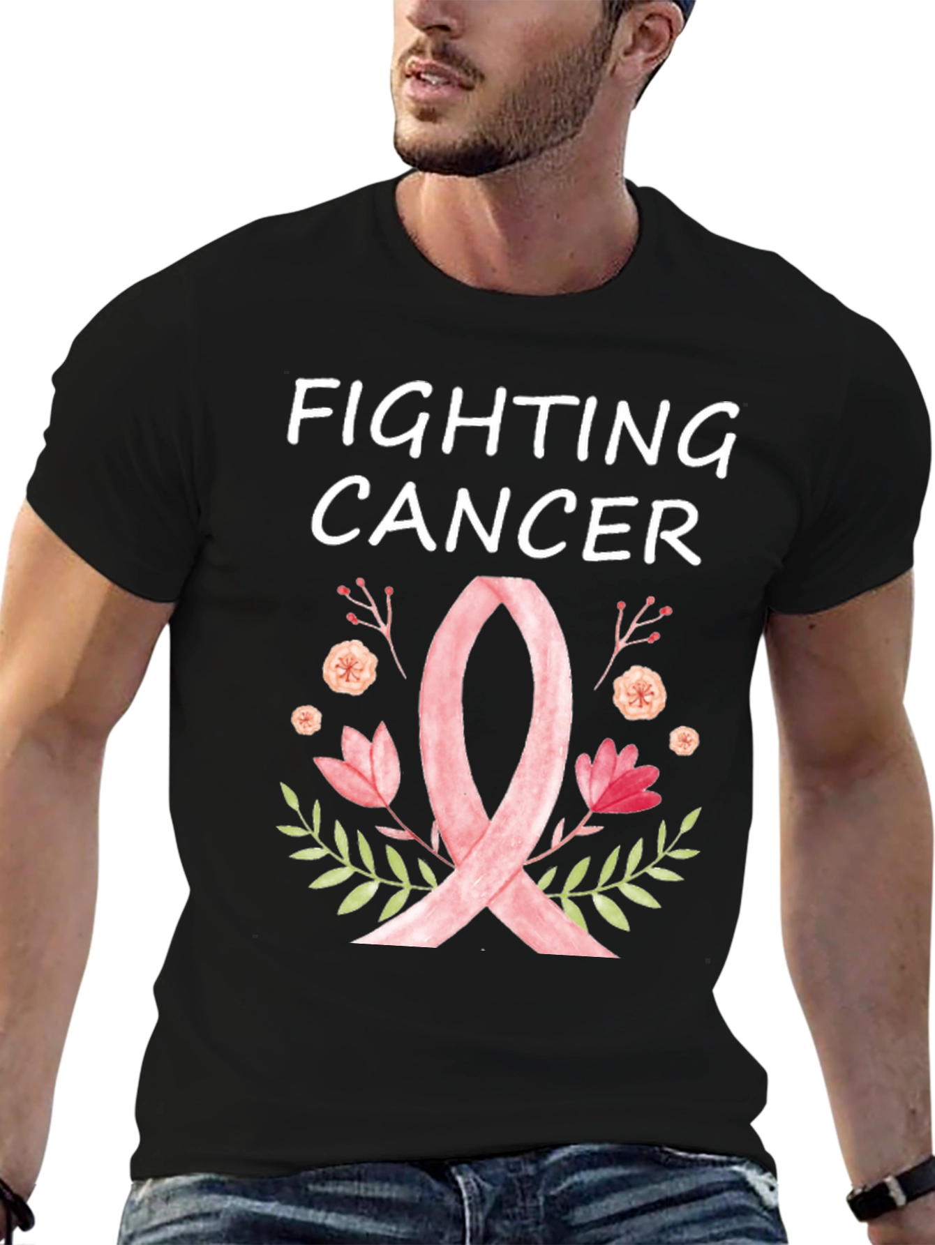 Fighting Cancer Ribbon Floral T-Shirt