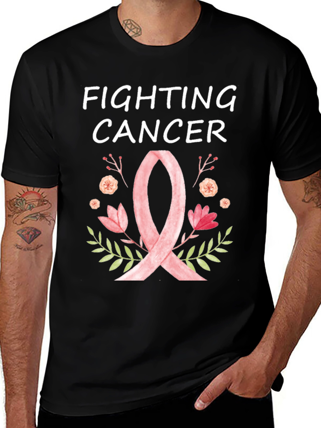 Fighting Cancer Ribbon Floral T-Shirt
