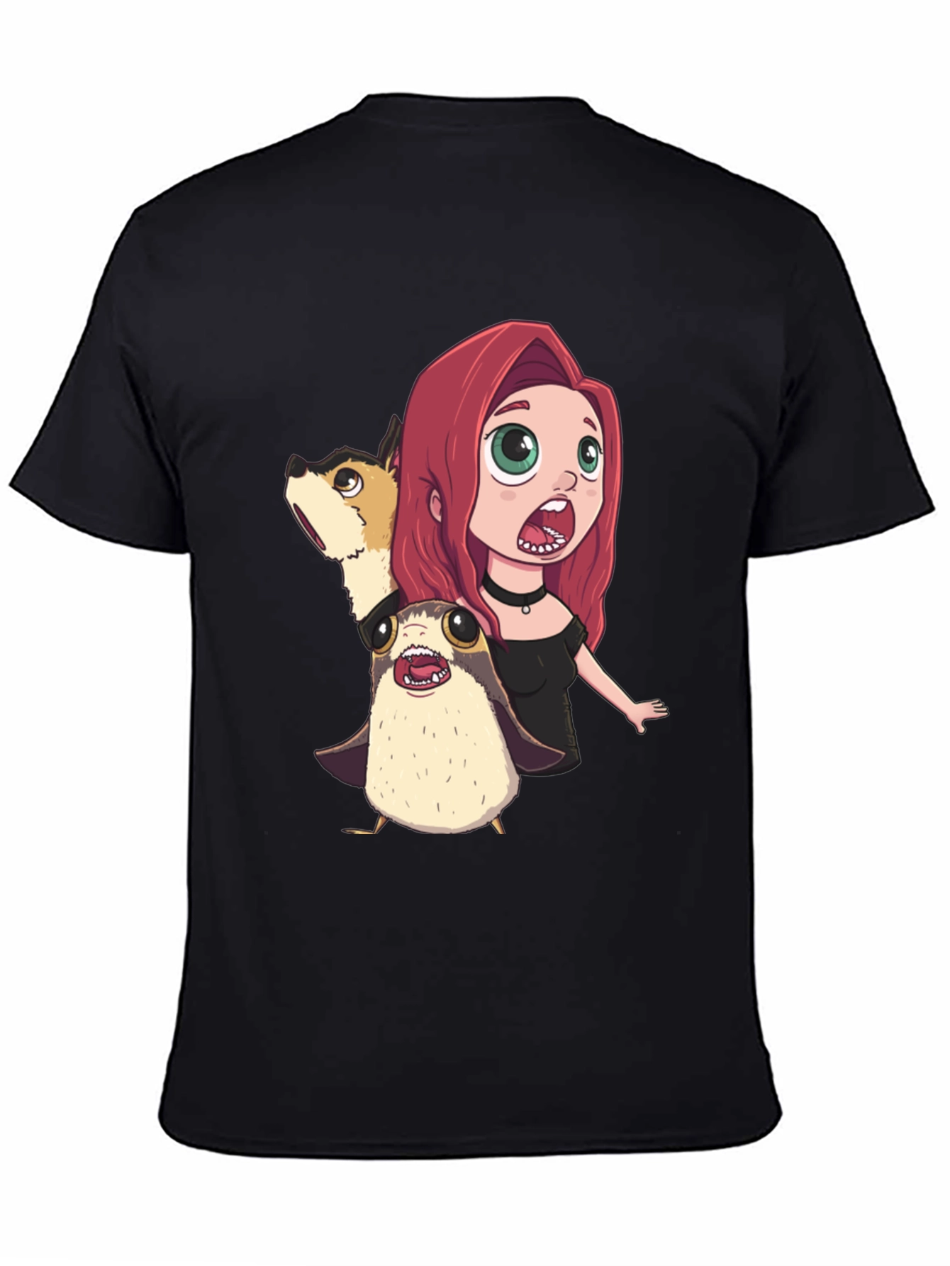 Cartoon Print Black T-Shirt