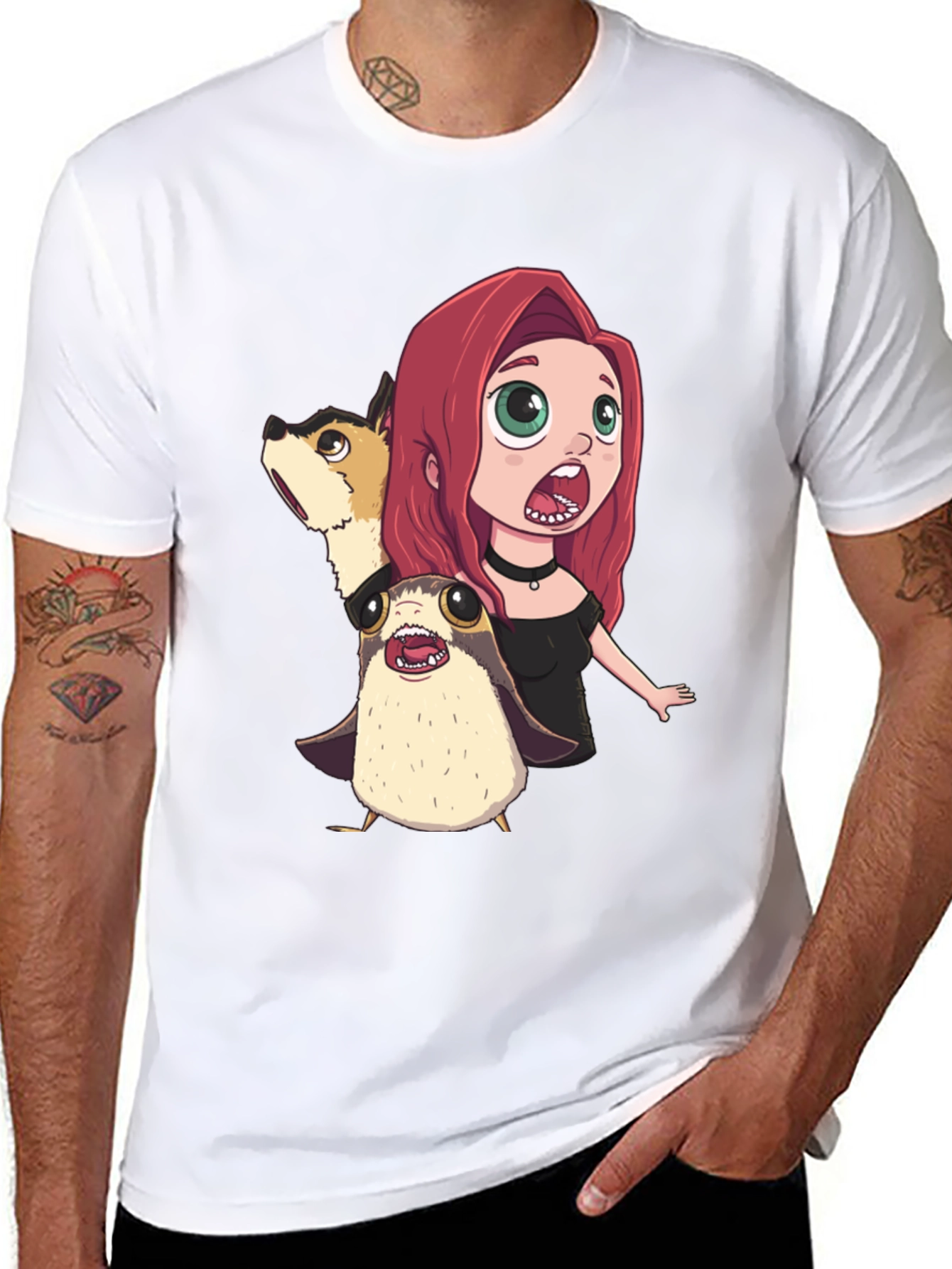 Cartoon Print Black T-Shirt