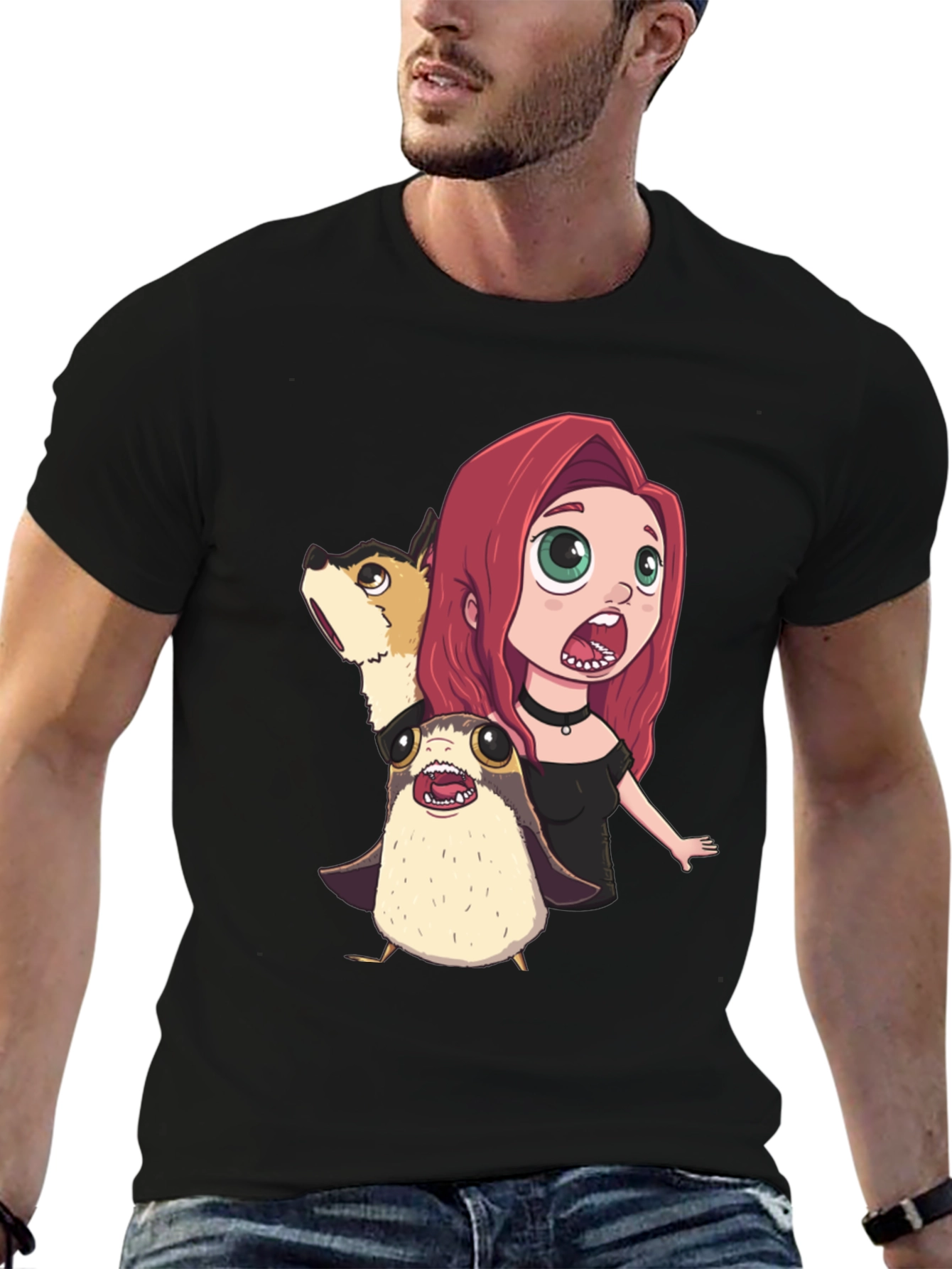 Cartoon Print Black T-Shirt