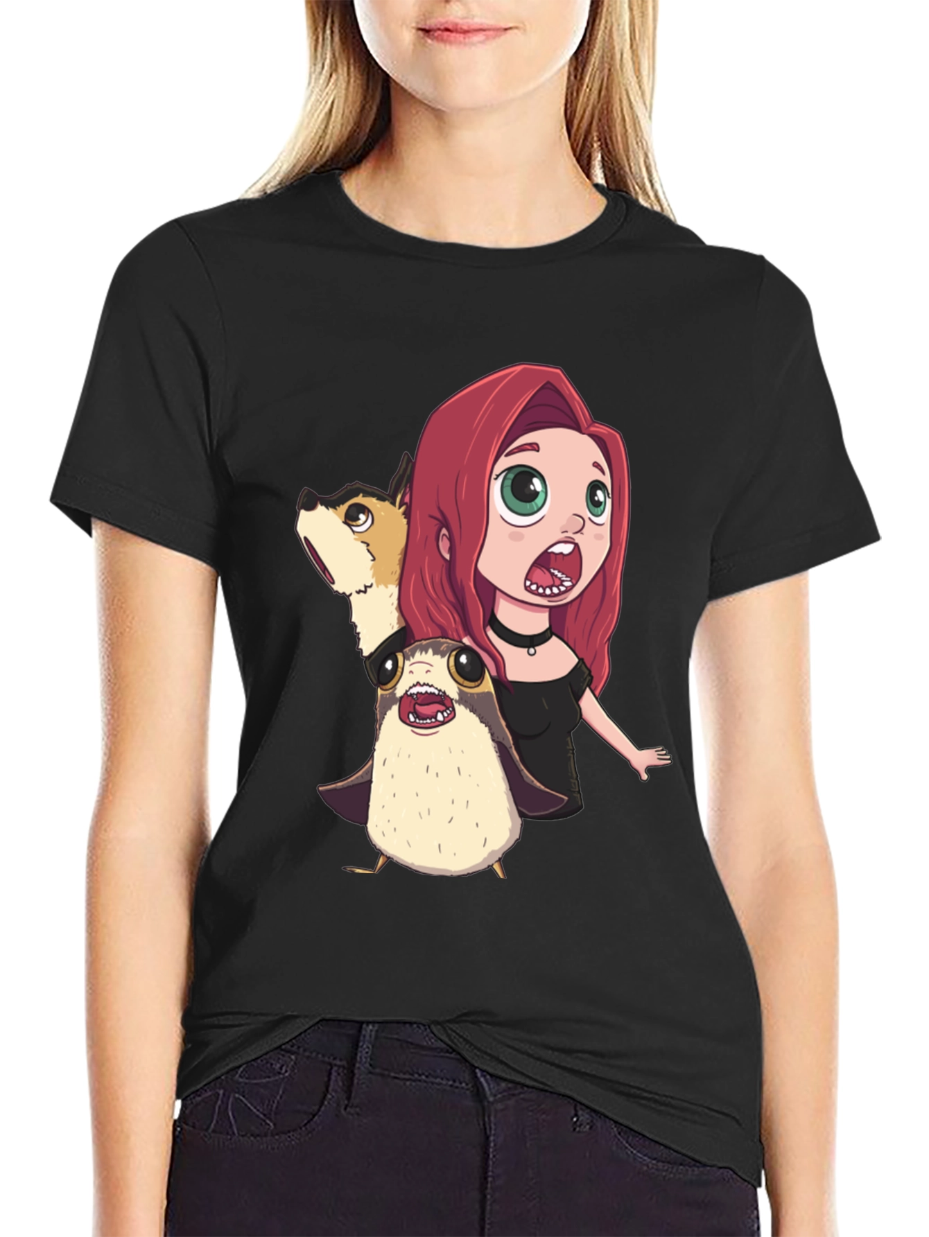 Cartoon Print Black T-Shirt