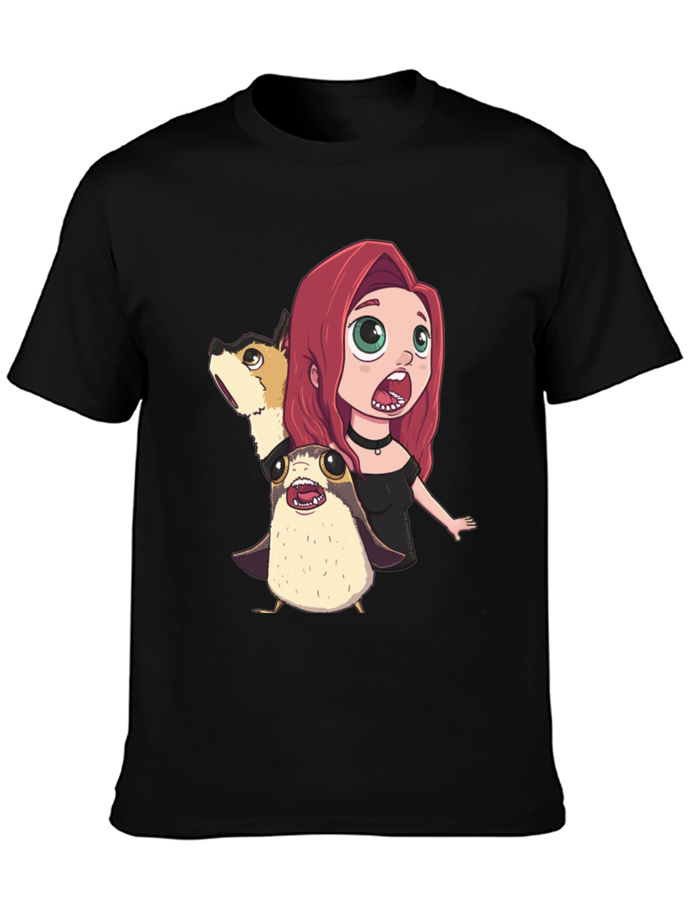 Cartoon Print Black T-Shirt