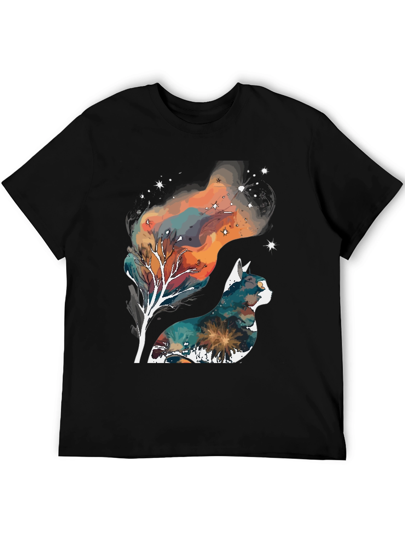 Cosmic Cat T-Shirt - Galaxy Nebula Design