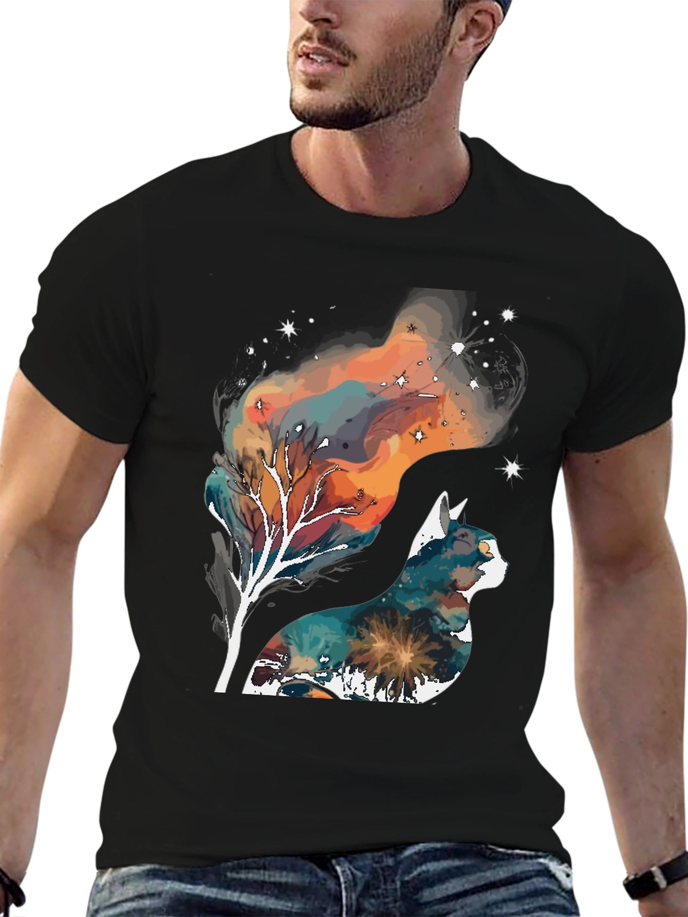Cosmic Cat T-Shirt - Galaxy Nebula Design