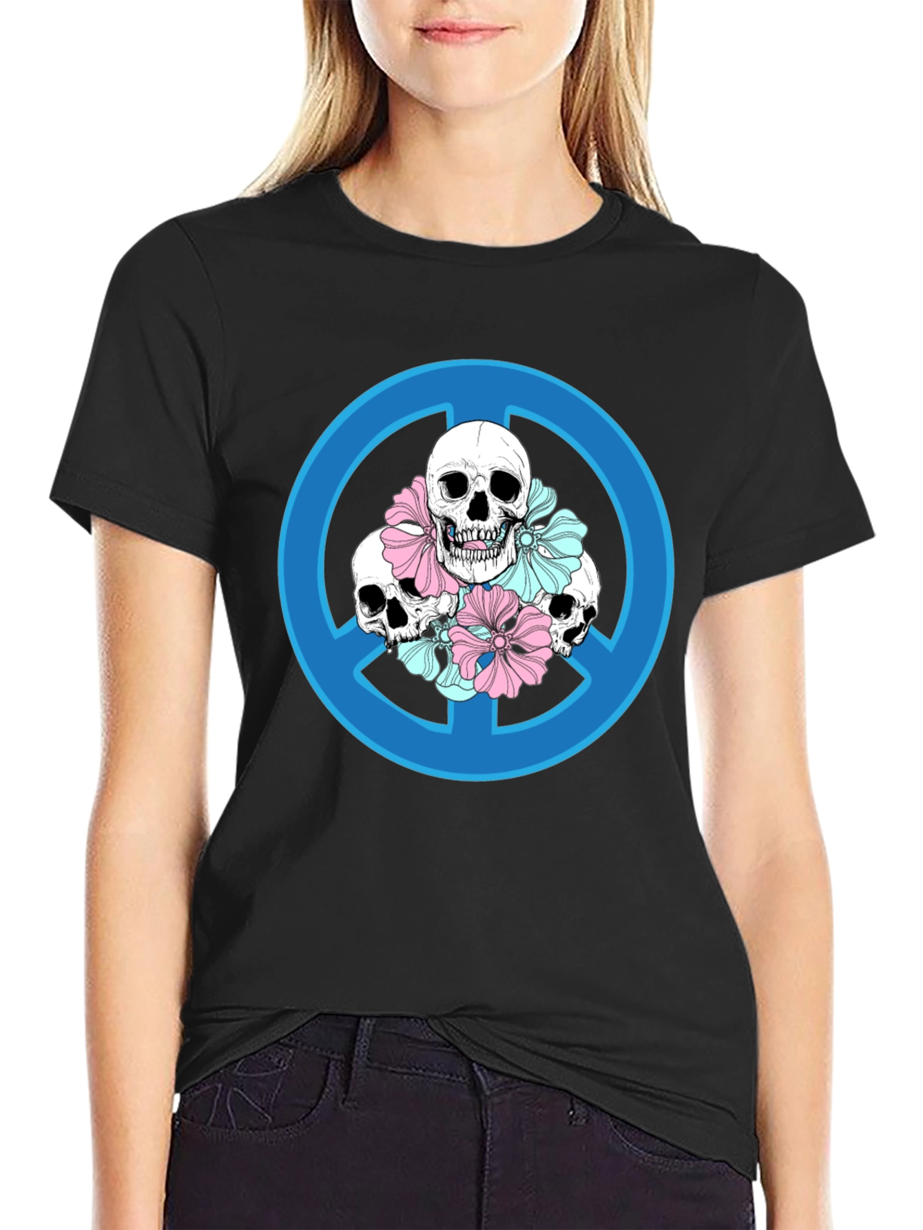 Skull Peace Sign Graphic T-Shirt