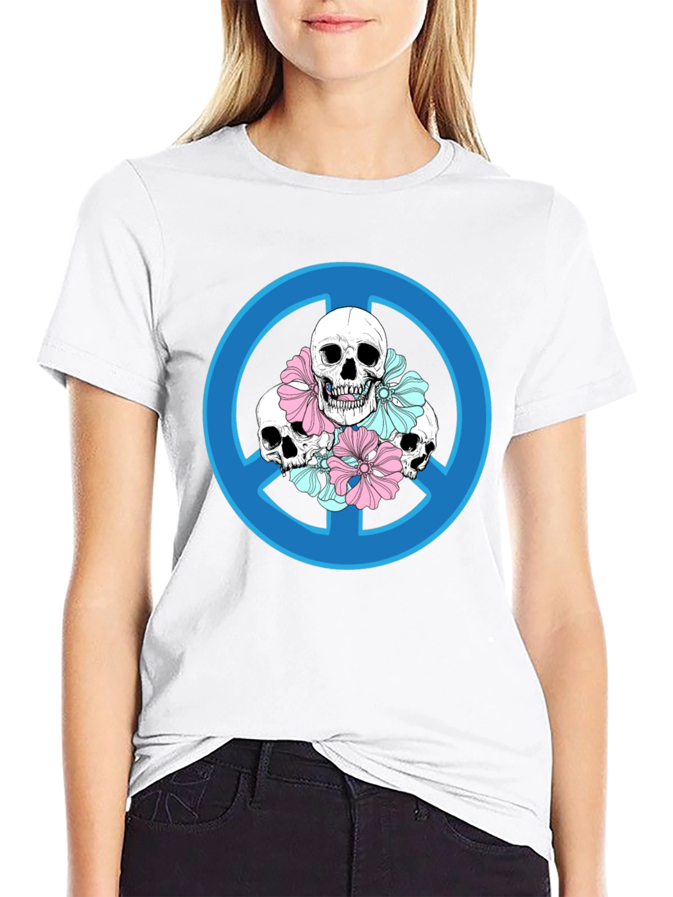 Skull Peace Sign Graphic T-Shirt