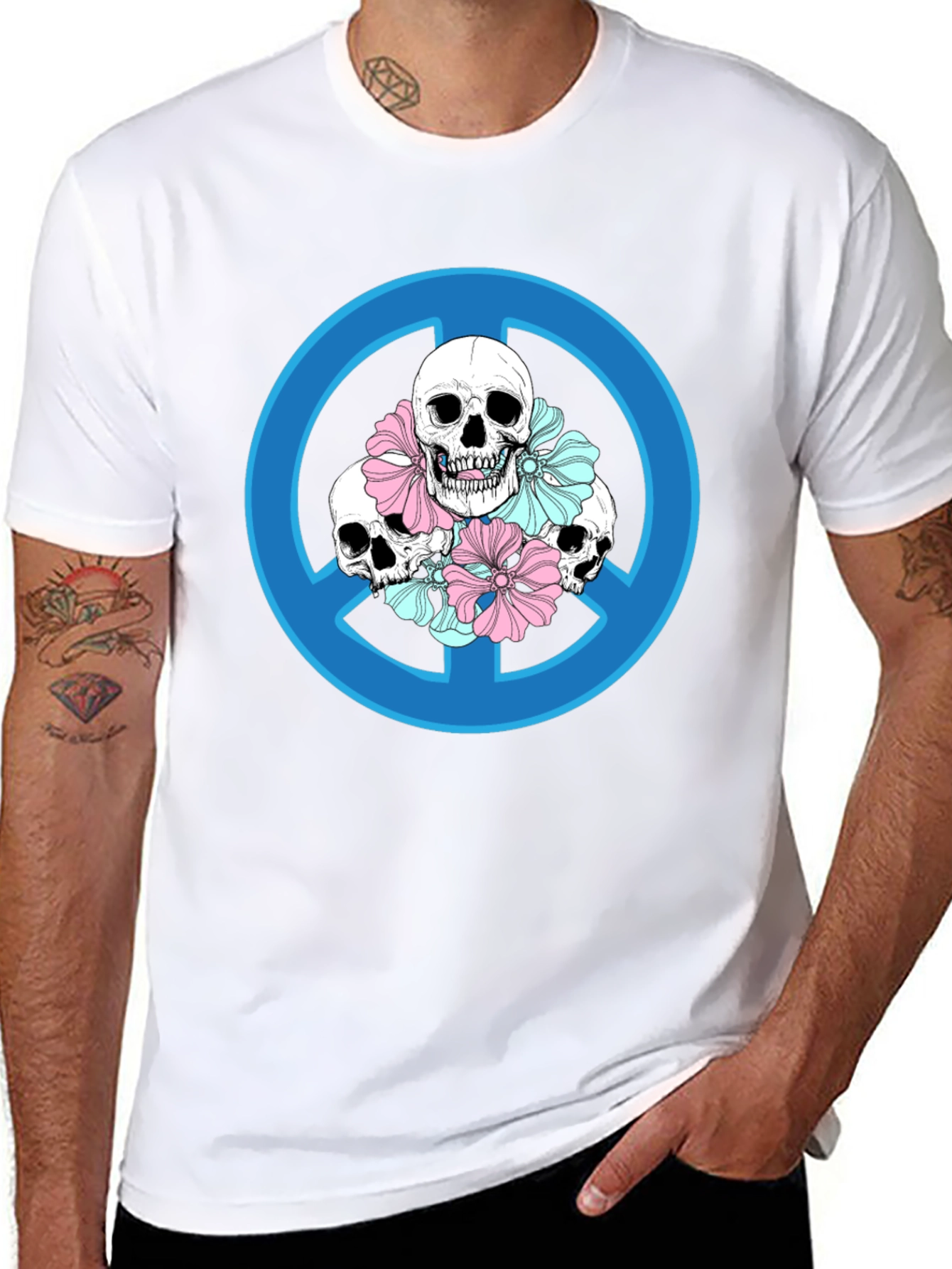 Skull Peace Sign Graphic T-Shirt