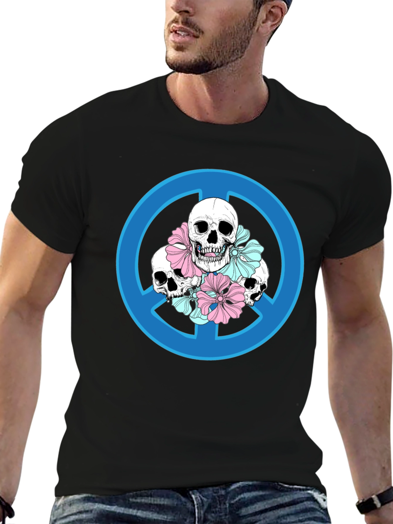 Skull Peace Sign Graphic T-Shirt