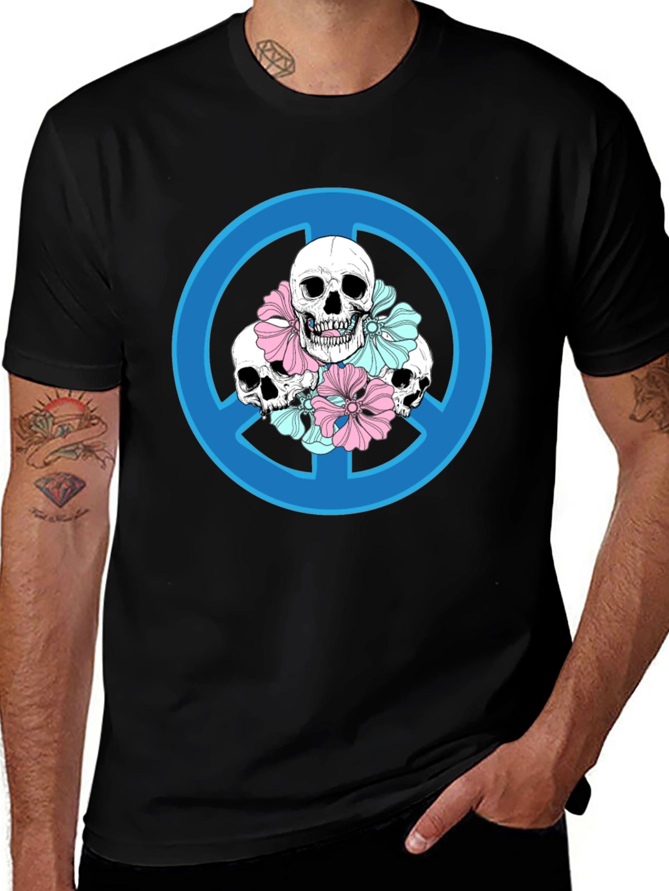 Skull Peace Sign Graphic T-Shirt