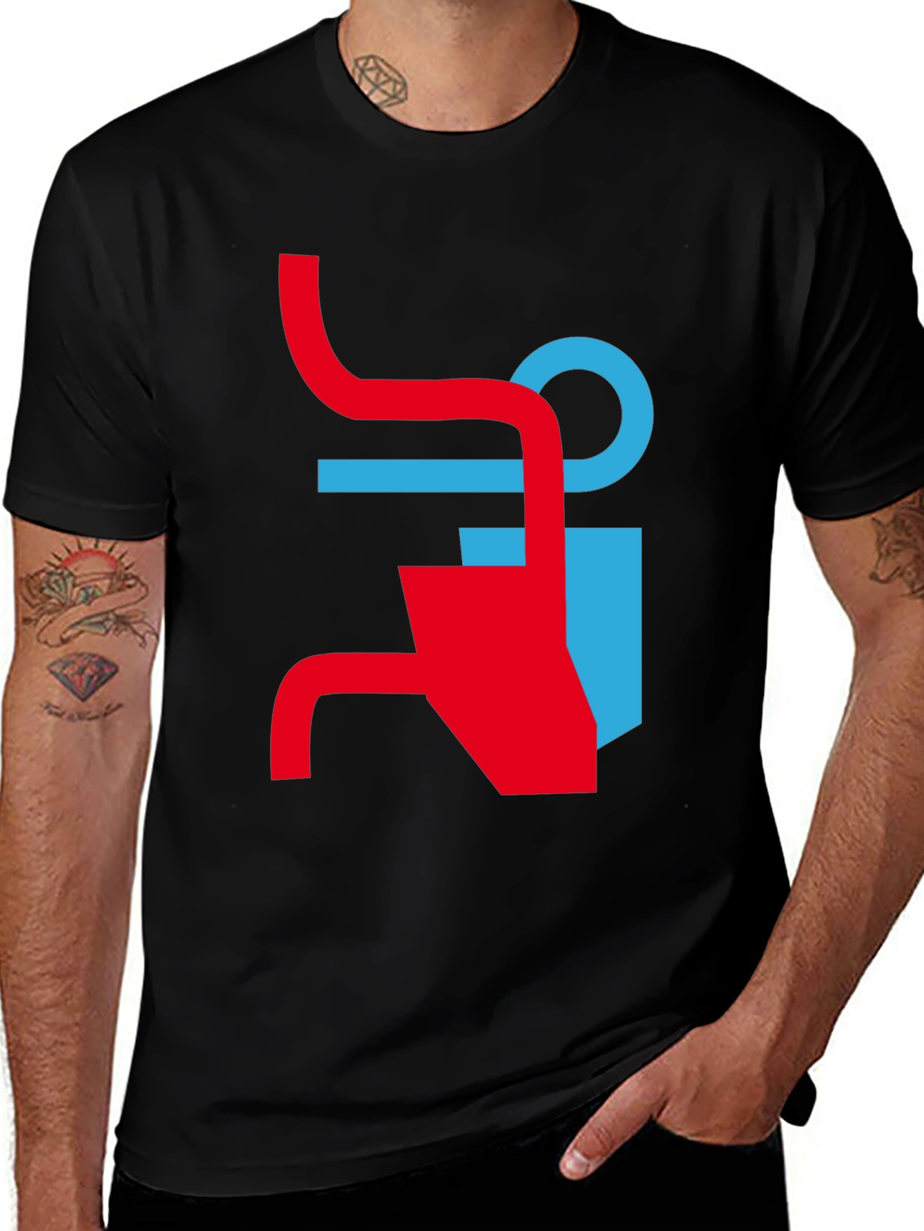 Modern Graphic Tee - Abstract Red & Blue Design