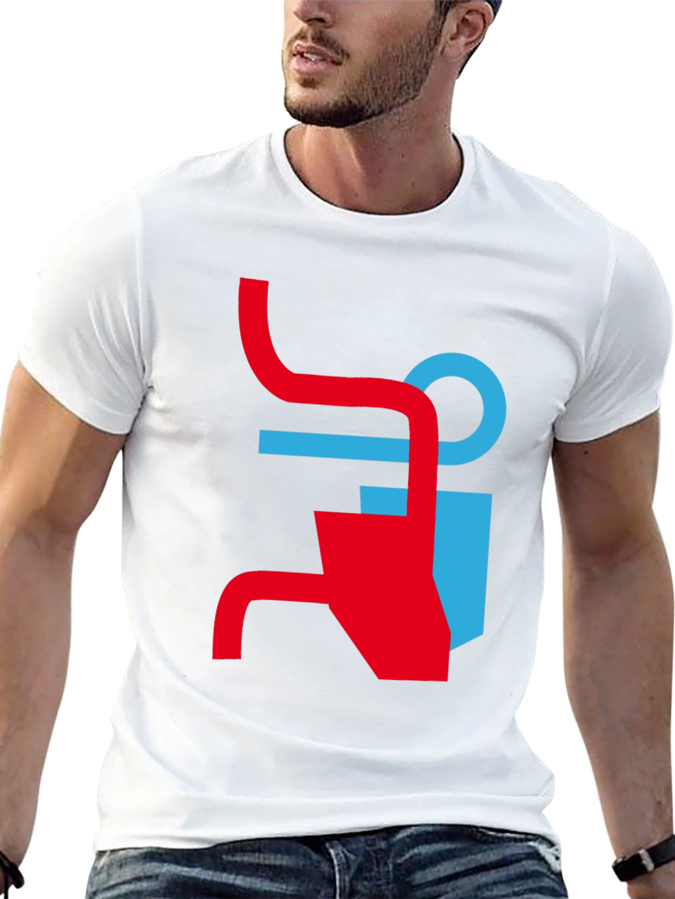 Modern Graphic Tee - Abstract Red & Blue Design
