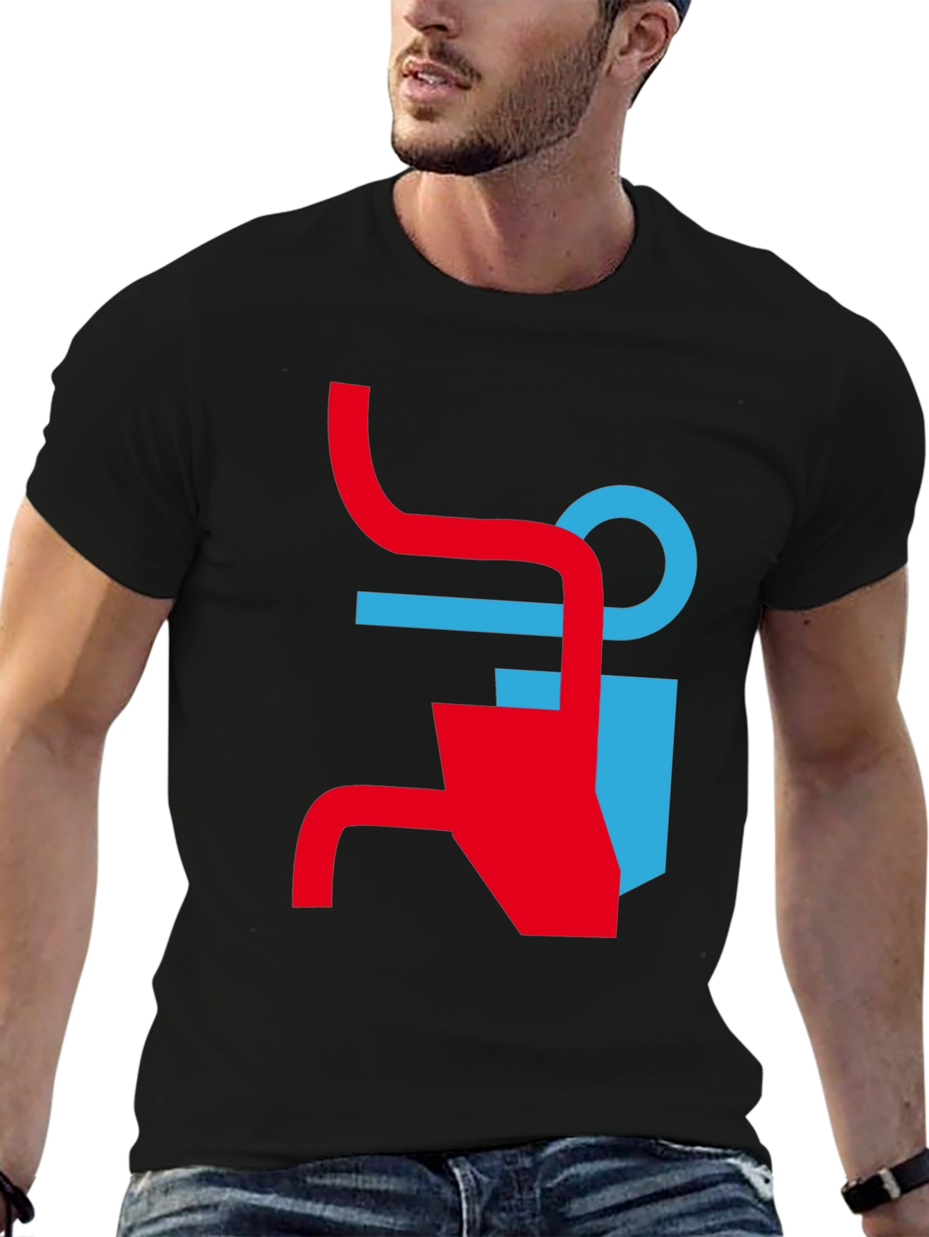 Modern Graphic Tee - Abstract Red & Blue Design