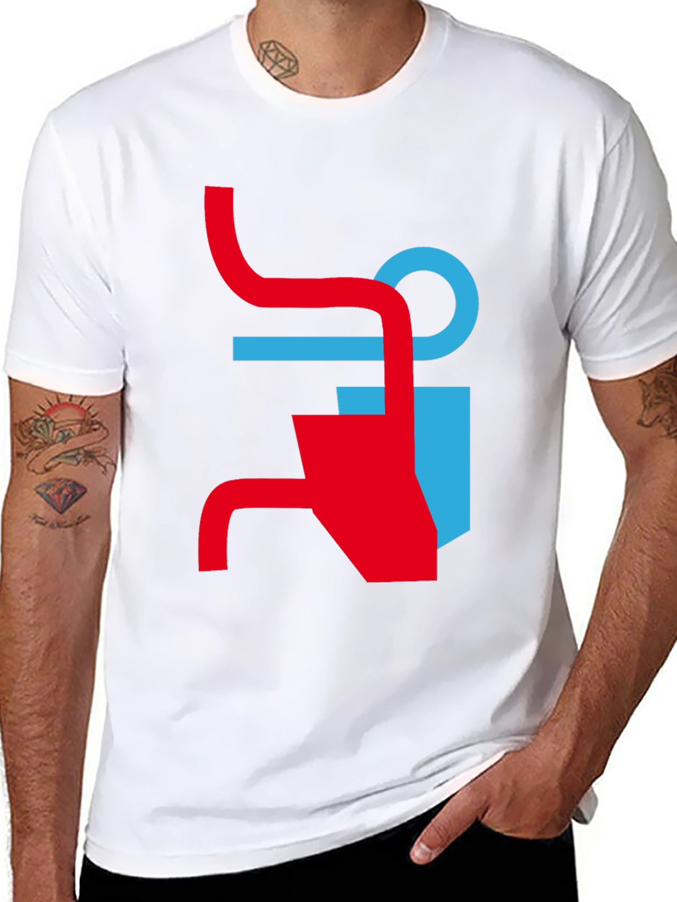 Modern Graphic Tee - Abstract Red & Blue Design